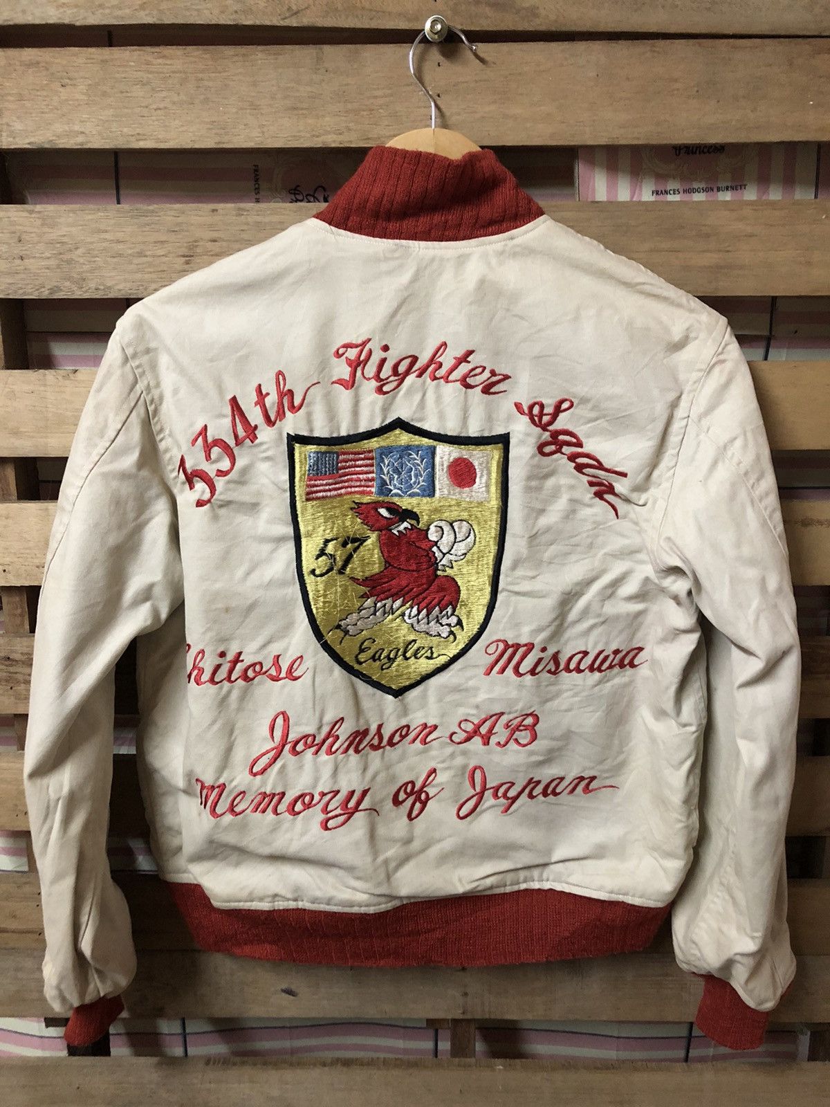 image of Buzz Rickson Embroidered Flag Usa Japan Bomber Jacket in White/Red, Men's (Size 2XS)