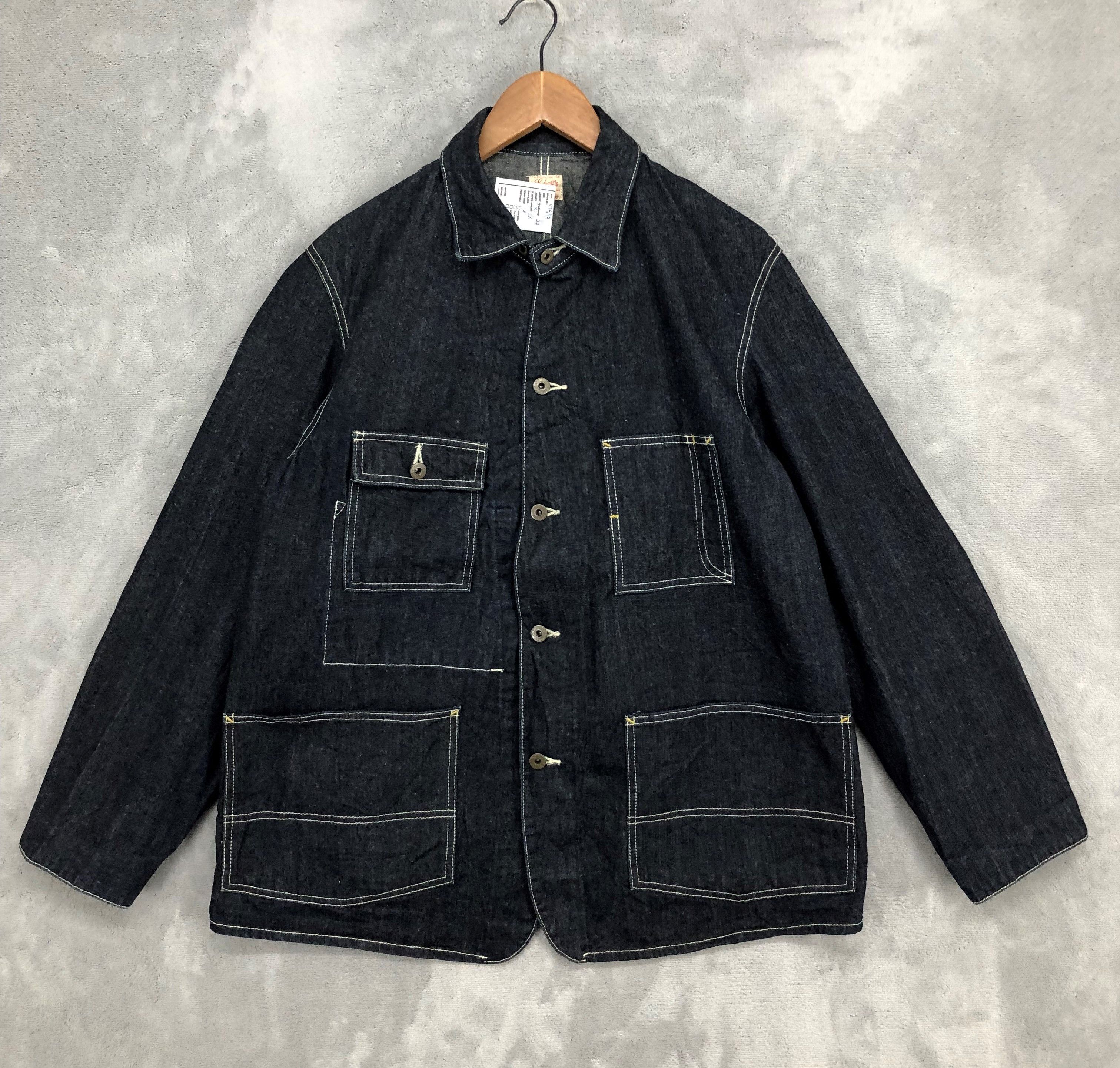 image of Denim Jacket x Vintage Edwin Denim Workwear Chore Blue Jean Jacket, Men's (Size Large)