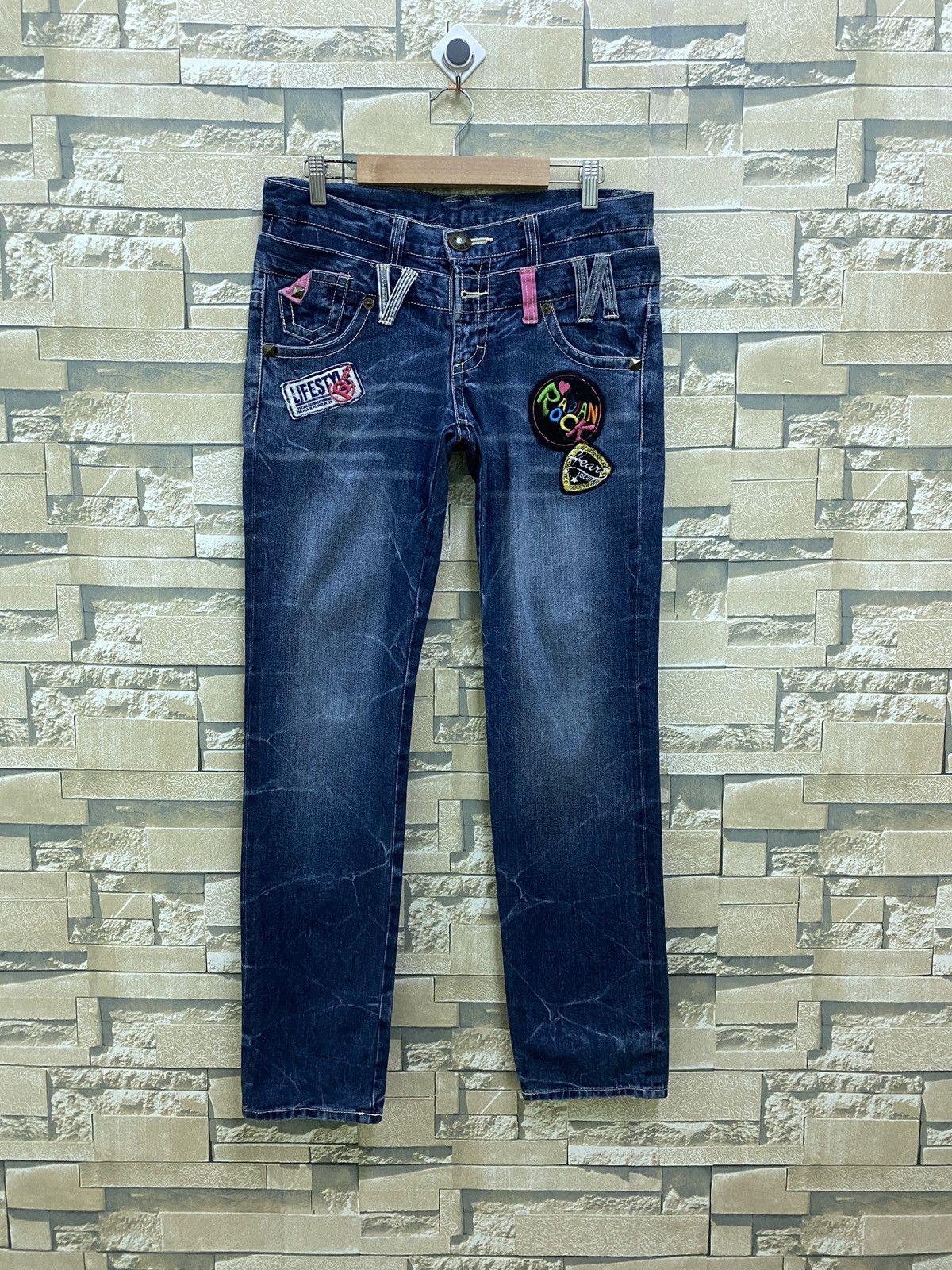 Designer × Japanese Brand × Vintage Vintage REALISM Double Waist Low Rise Patches Acid Wash Size US 30 / EU 46 - 1 Thumbnail