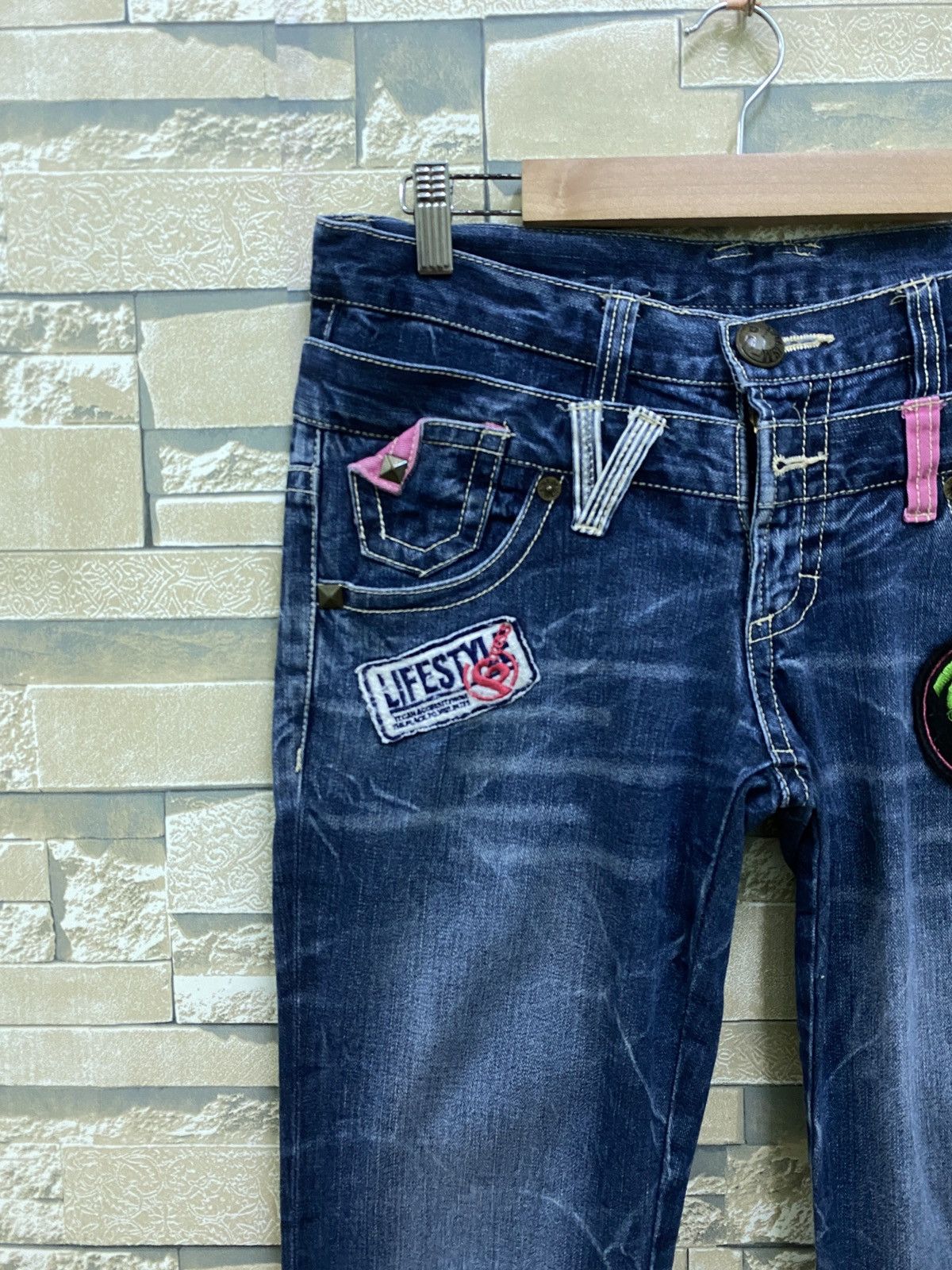 Designer × Japanese Brand × Vintage Vintage REALISM Double Waist Low Rise Patches Acid Wash Size US 30 / EU 46 - 4 Thumbnail