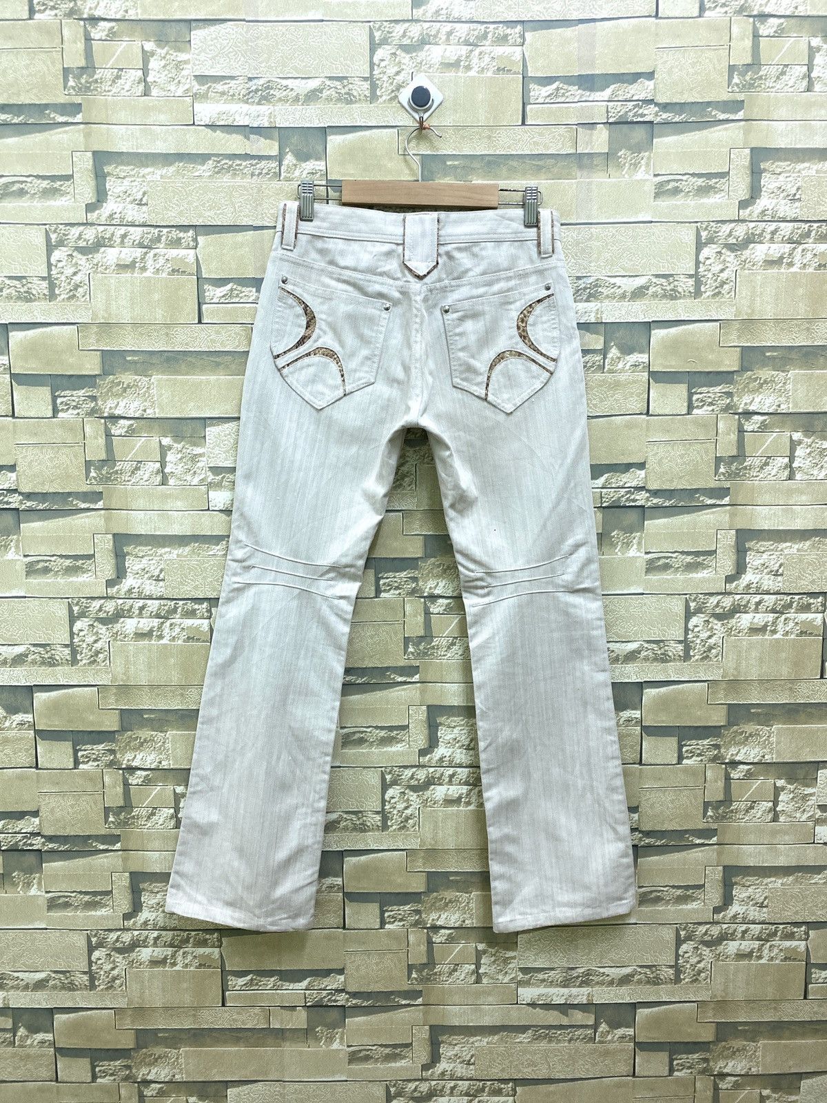 image of Vintage Takiaq Japan Flared Bootcut Striped Snake Skin Pants in White, Men's (Size 28)