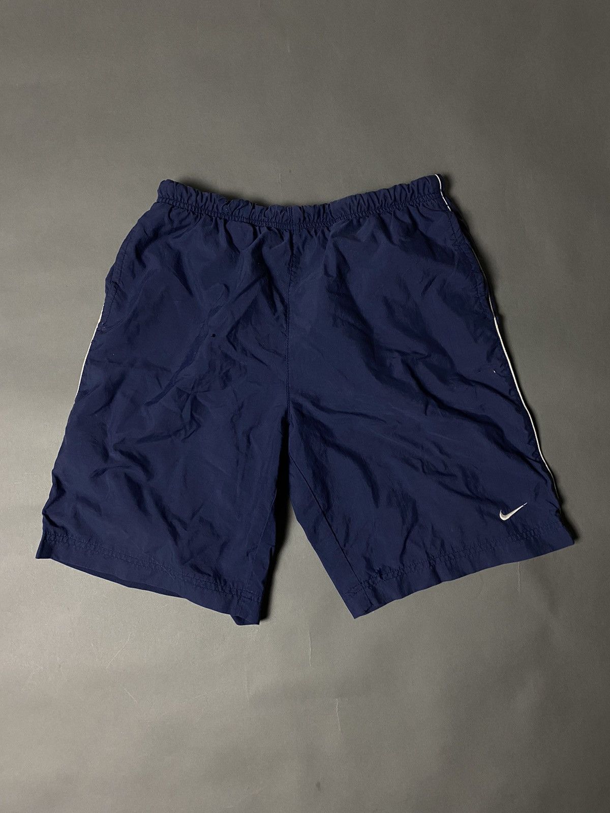 Pre-owned Nike X Vintage Nike Vintage Navy Small Swoosh Shorts Track Pants 2000s
