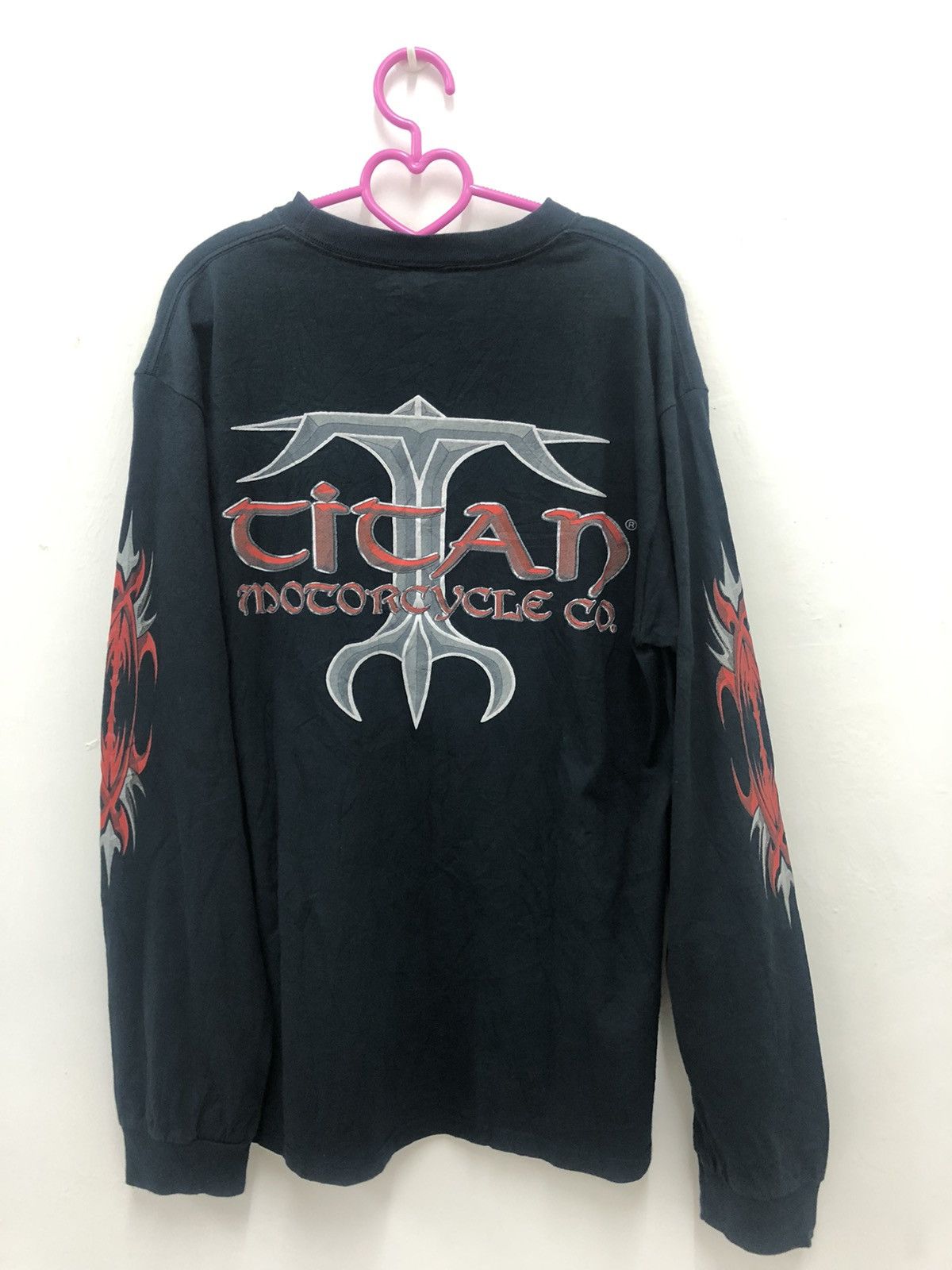 image of Anvil x Racing Vintage Titan Motorcycle Co Spell Out Long Sleeve Shirt in Black, Men's (Size Medium