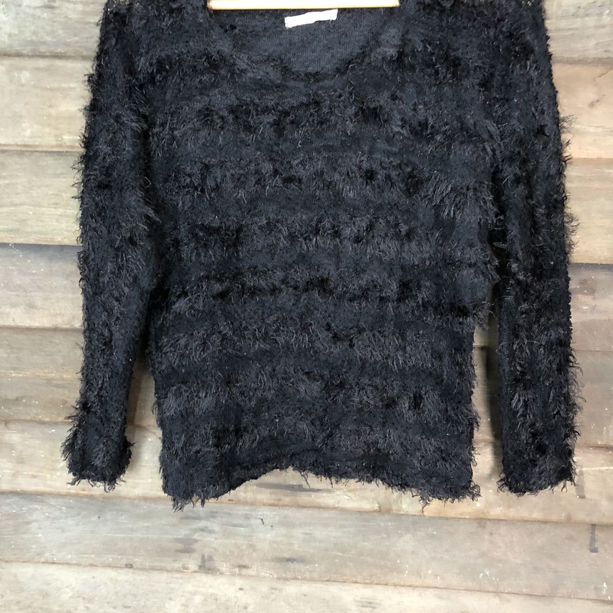 Homespun Knitwear × Japanese Brand Lady Bird Black Stripe Shag Shaggy Fur Mohair Knitwear #6995 Size M / US 6-8 / IT 42-44 - 3 Thumbnail
