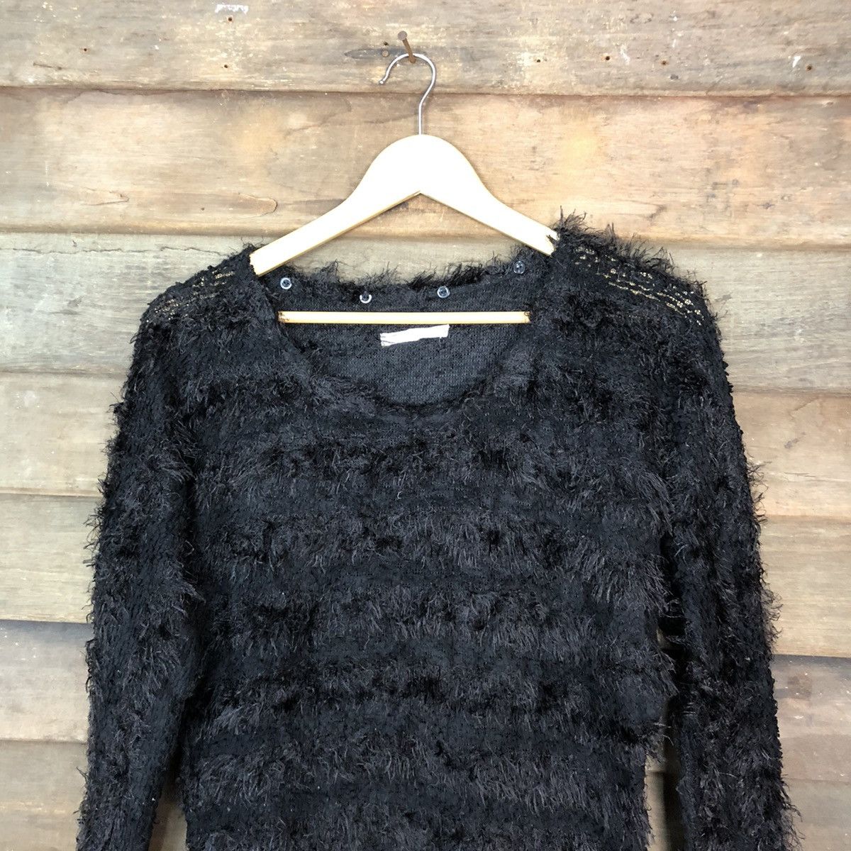 Homespun Knitwear × Japanese Brand Lady Bird Black Stripe Shag Shaggy Fur Mohair Knitwear #6995 Size M / US 6-8 / IT 42-44 - 2 Thumbnail