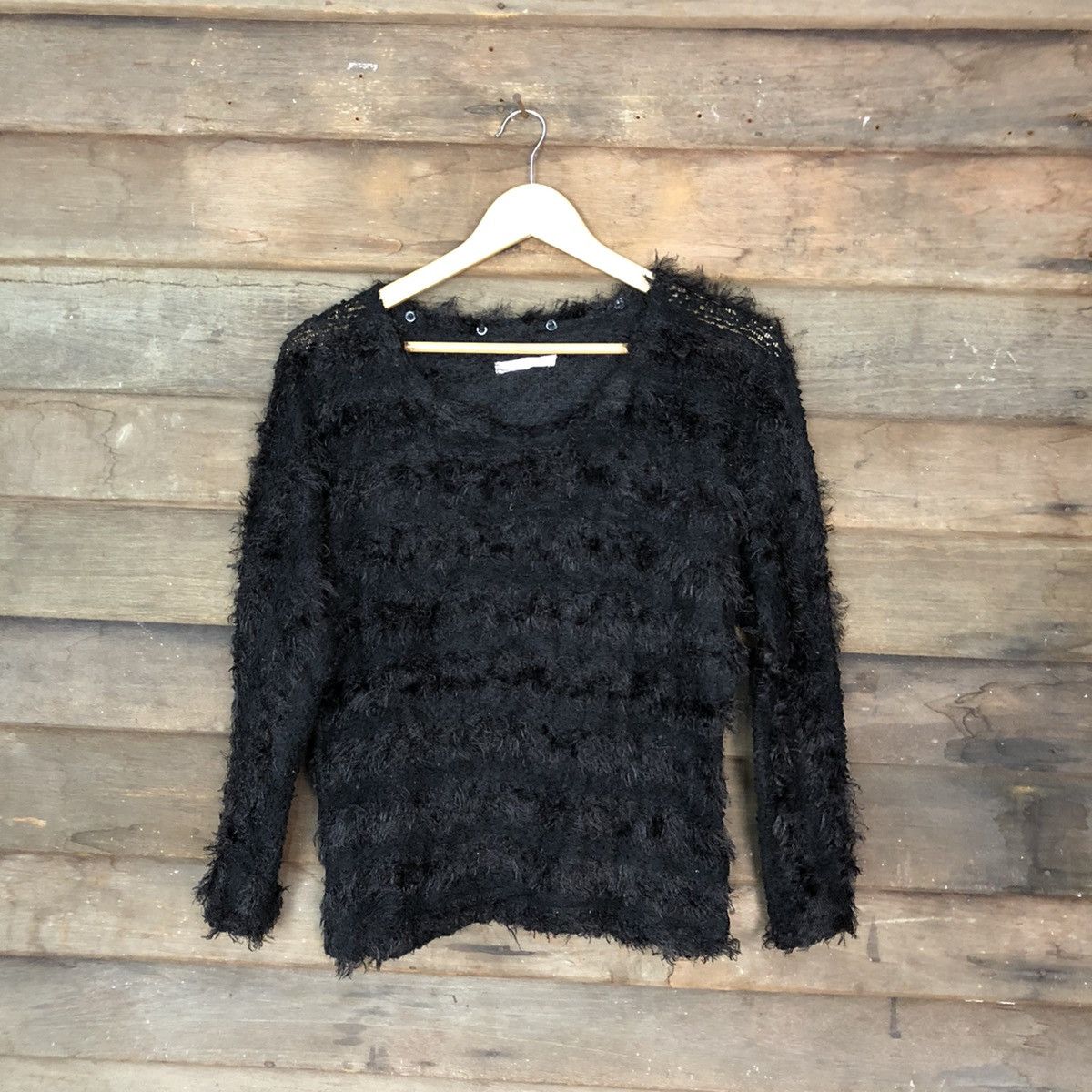 Homespun Knitwear × Japanese Brand Lady Bird Black Stripe Shag Shaggy Fur Mohair Knitwear #6995 Size M / US 6-8 / IT 42-44 - 1 Thumbnail