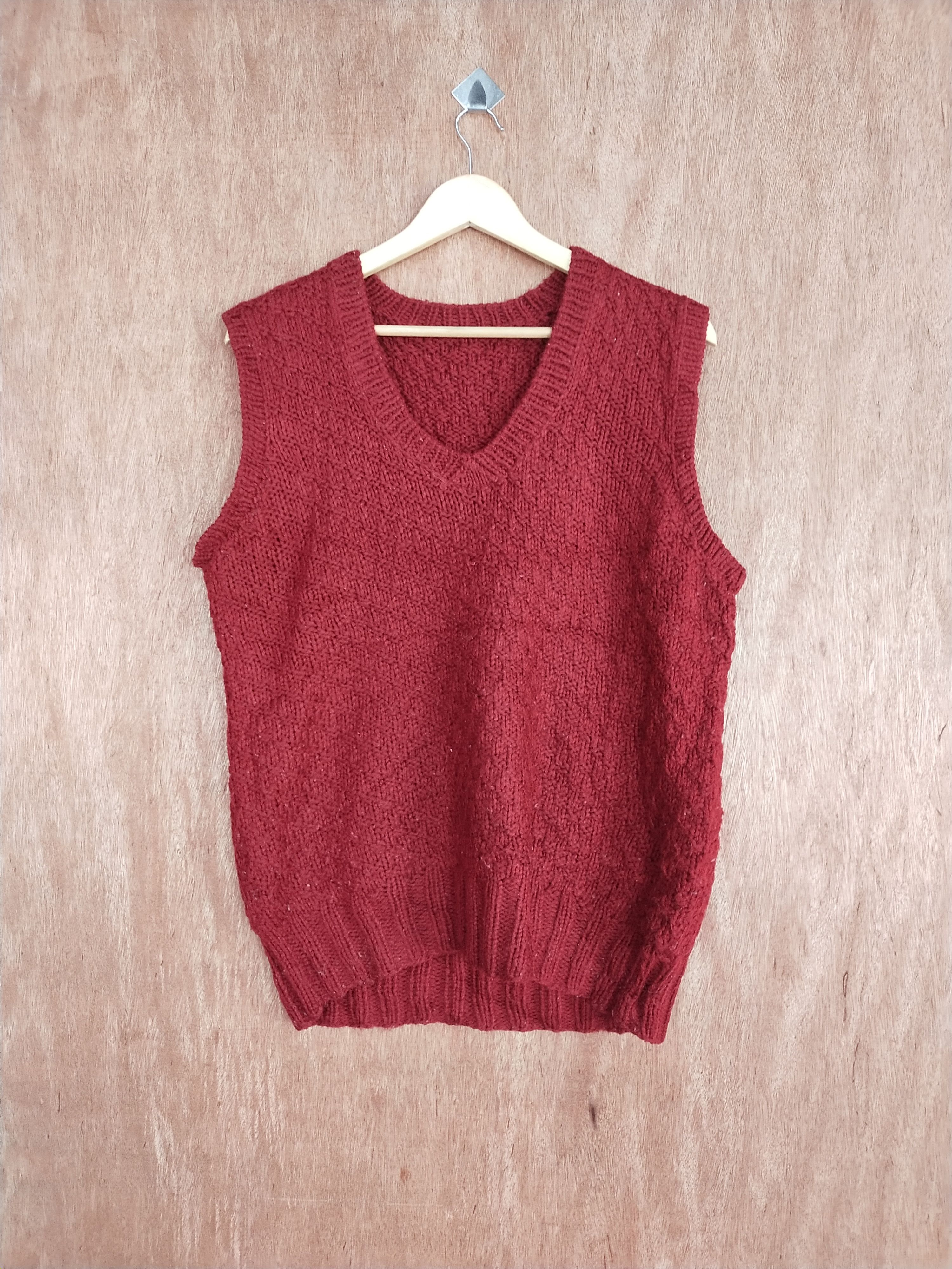 image of Homespun Knitwear Red Sleeveless Vest Japan Knitwear S161, Men's (Size Medium)