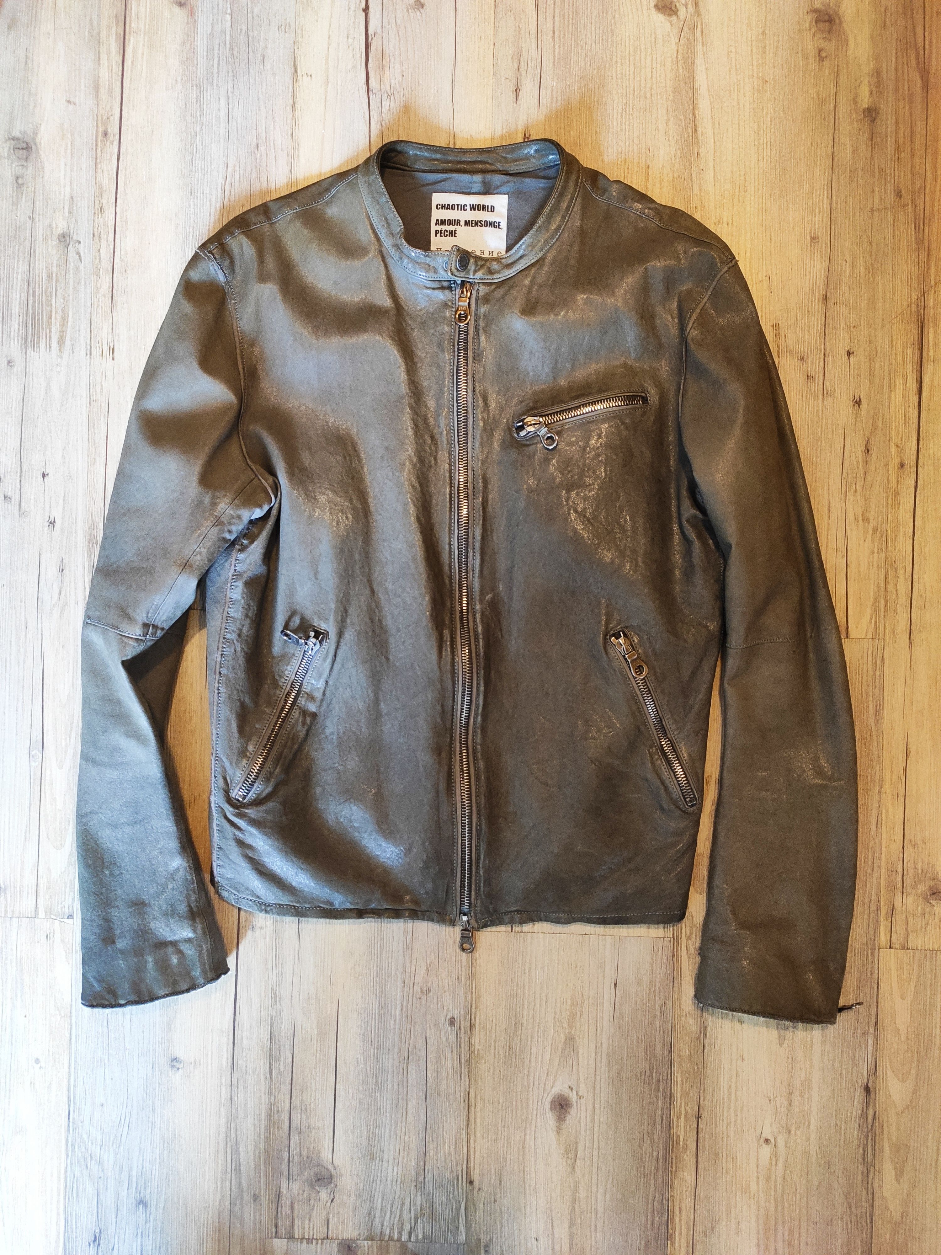 image of Gene Par Yukio Mishiba Grail! Riders Leather Jacket.like Julius Or Rick Owens in Khaki (Size Medium