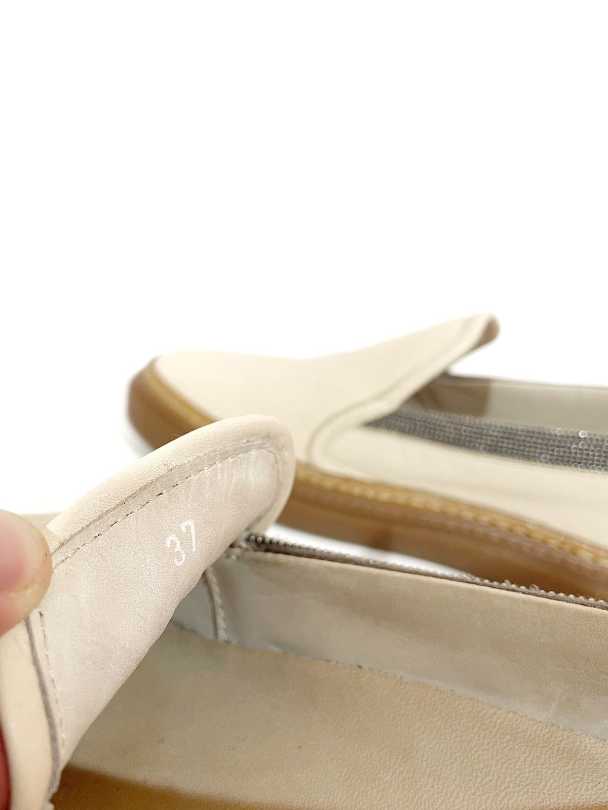 Brunello Cucinelli Brunello Cucinelli Women Beige Leather Slip On Shoes Size 37 Size US 7 / IT 37 - 9 Thumbnail