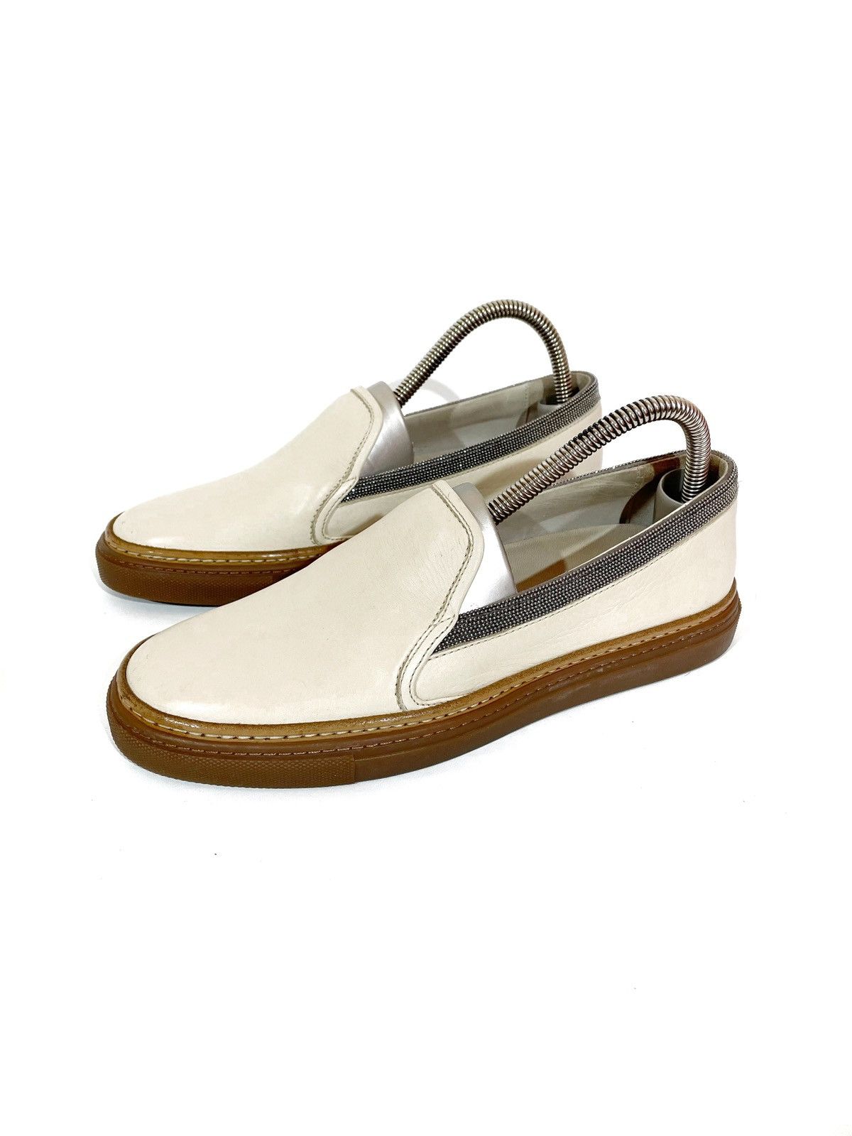 Brunello Cucinelli Brunello Cucinelli Women Beige Leather Slip On Shoes Size 37 Size US 7 / IT 37 - 1 Thumbnail