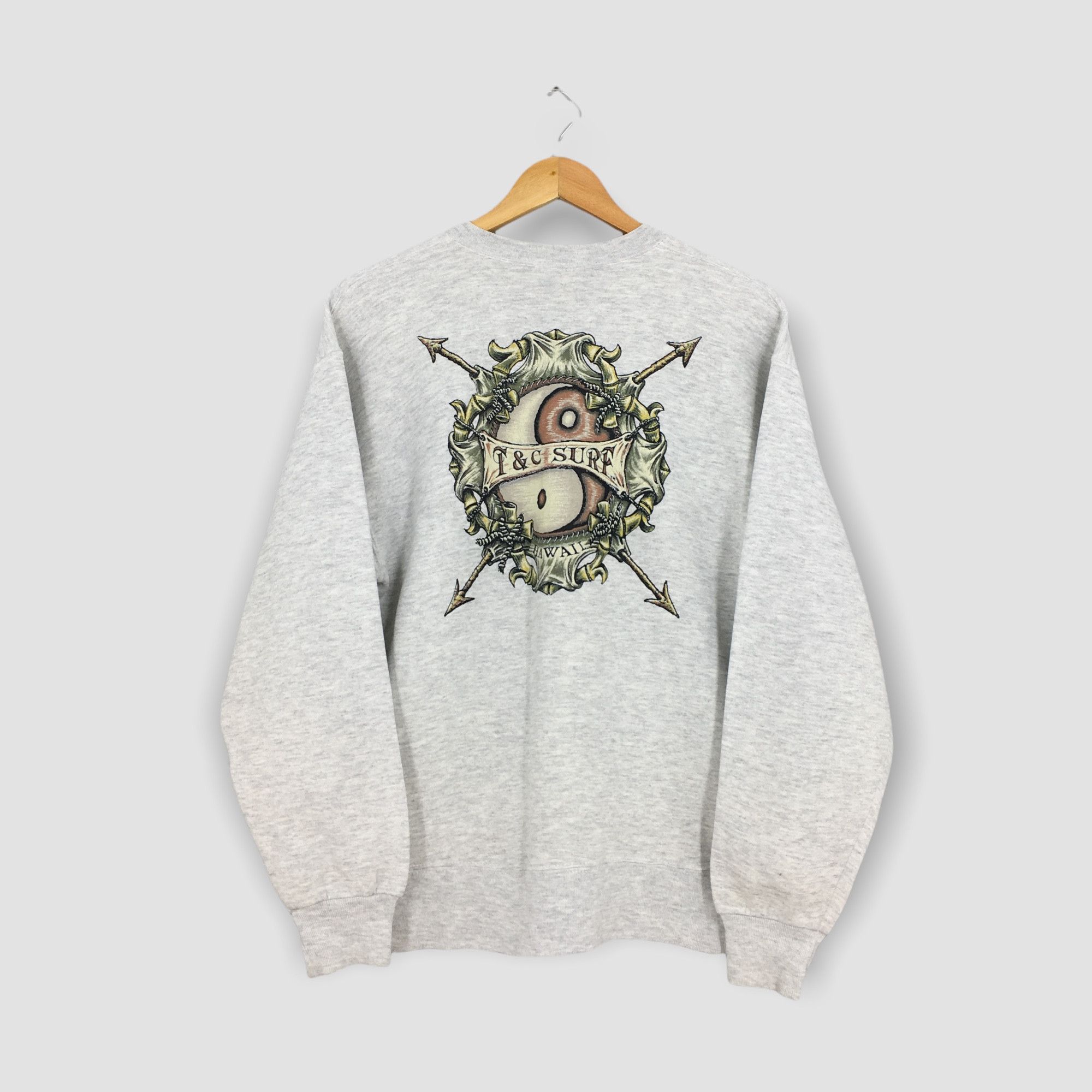 image of Aloha Wear x Surf Style Vintage T&c Surfboards Pullover Sweater Medium in Grey, Men's
