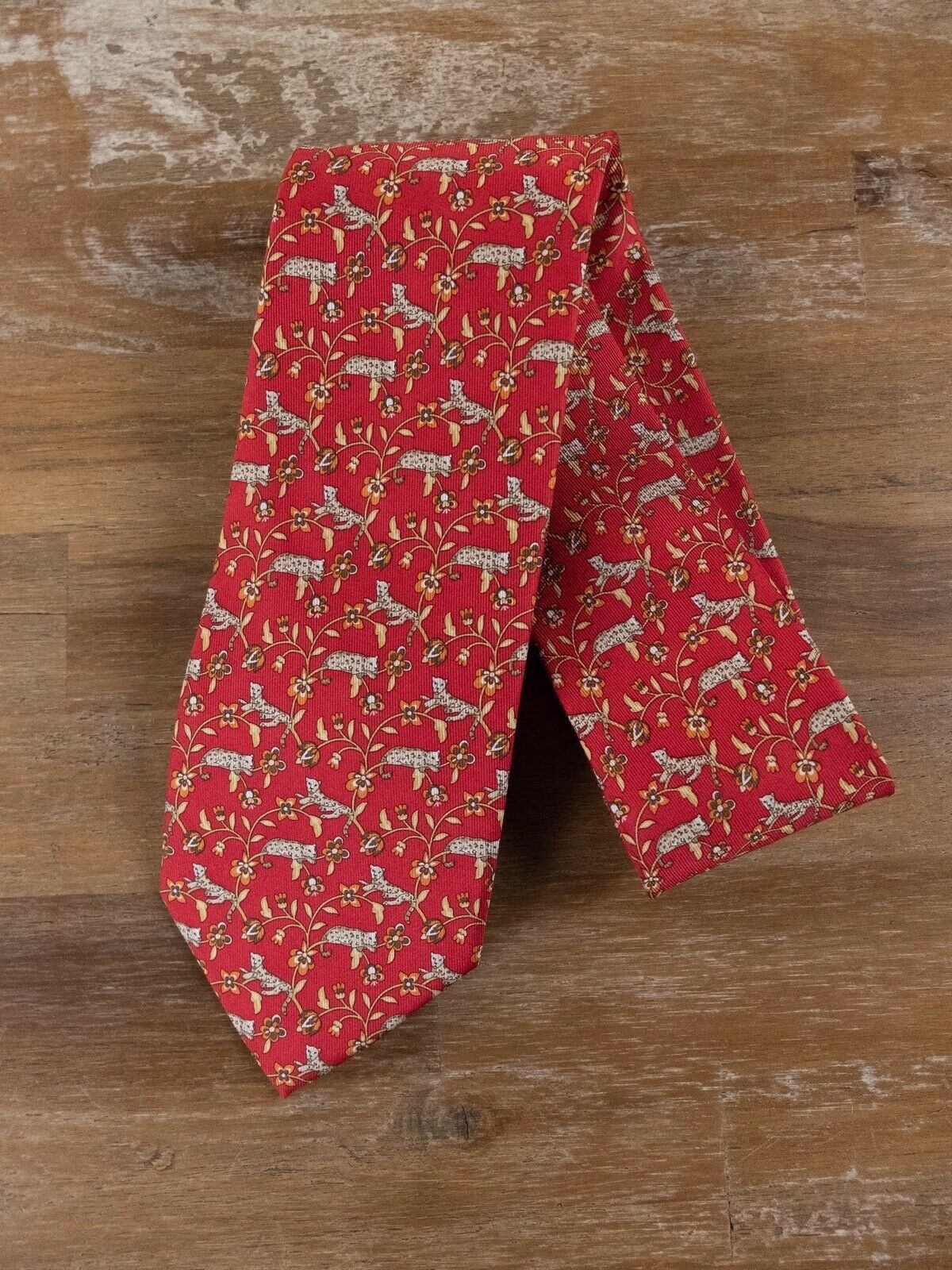 Salvatore Ferragamo SALVATORE FERRAGAMO red leopard flowers print silk tie NWT Size ONE SIZE - 1 Thumbnail