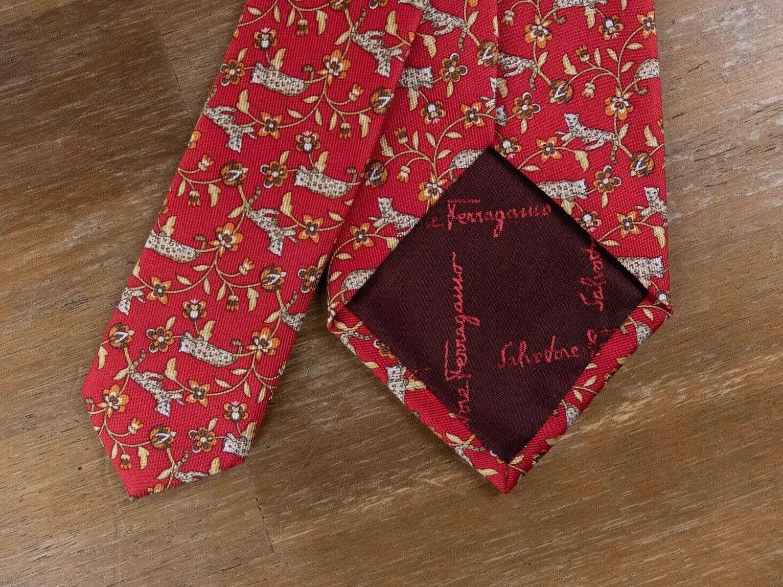 Salvatore Ferragamo SALVATORE FERRAGAMO red leopard flowers print silk tie NWT Size ONE SIZE - 4 Thumbnail