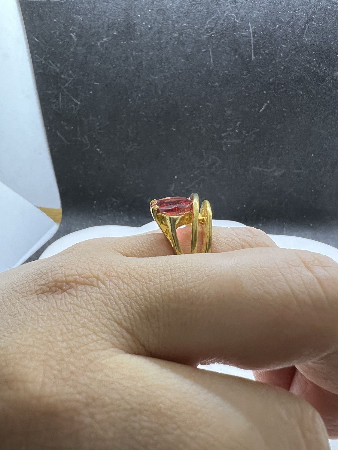 Jewelry × Vintage Cherry Red cz Gold Plated Ring - Size 8 Size ONE SIZE - 5 Thumbnail