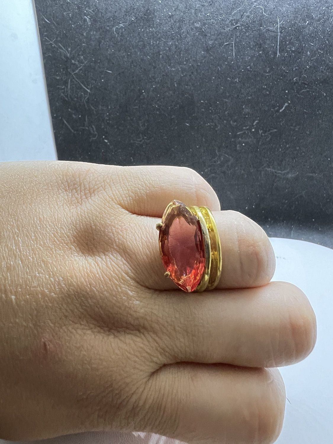 Jewelry × Vintage Cherry Red cz Gold Plated Ring - Size 8 Size ONE SIZE - 4 Thumbnail