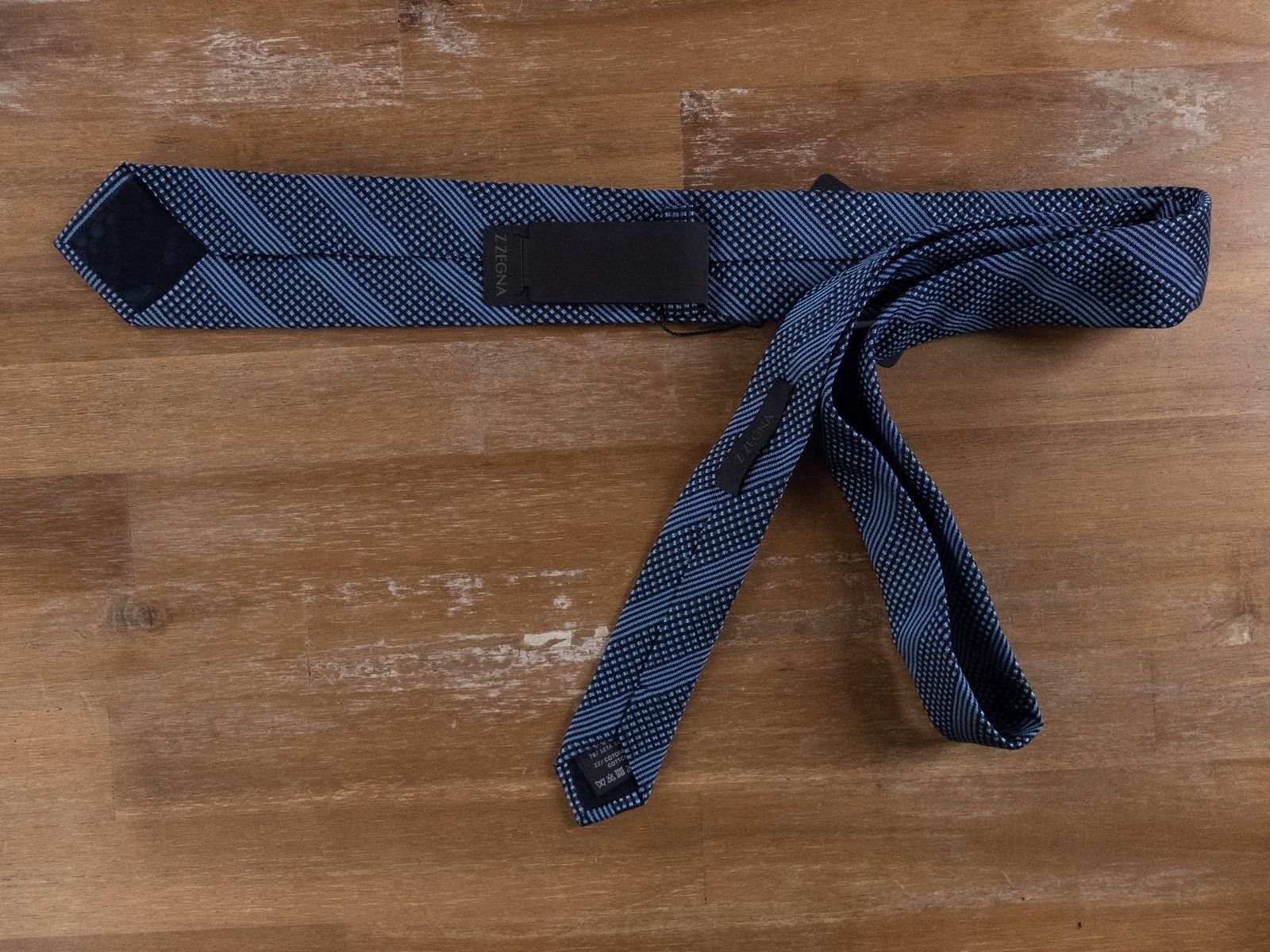 Z Zegna Z ZEGNA blue skinny striped silk cotton mix tie authentic Size ONE SIZE - 2 Thumbnail
