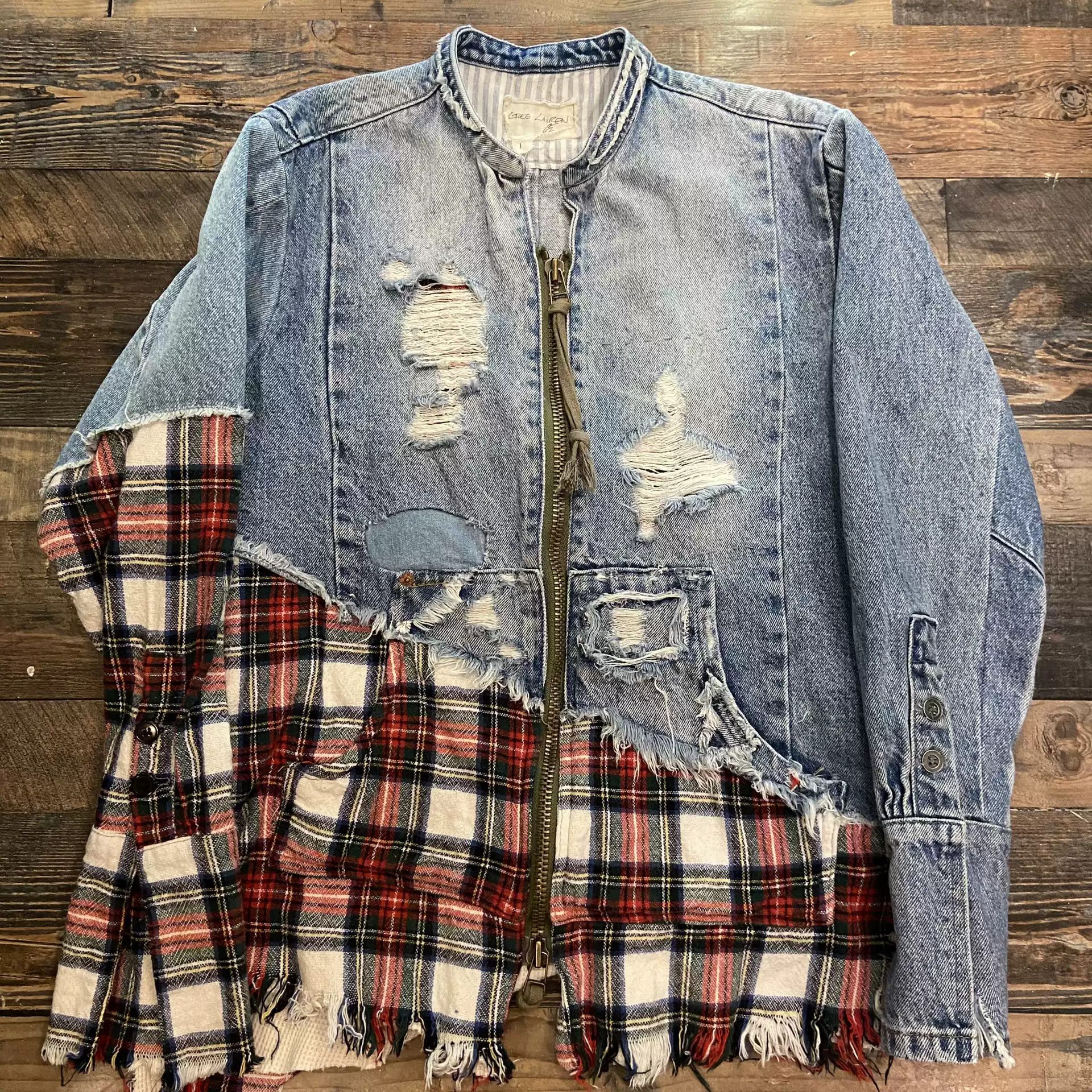 Greg Lauren Mixed Blues GL1 Cropped Jacket | Blue | FARFETCH