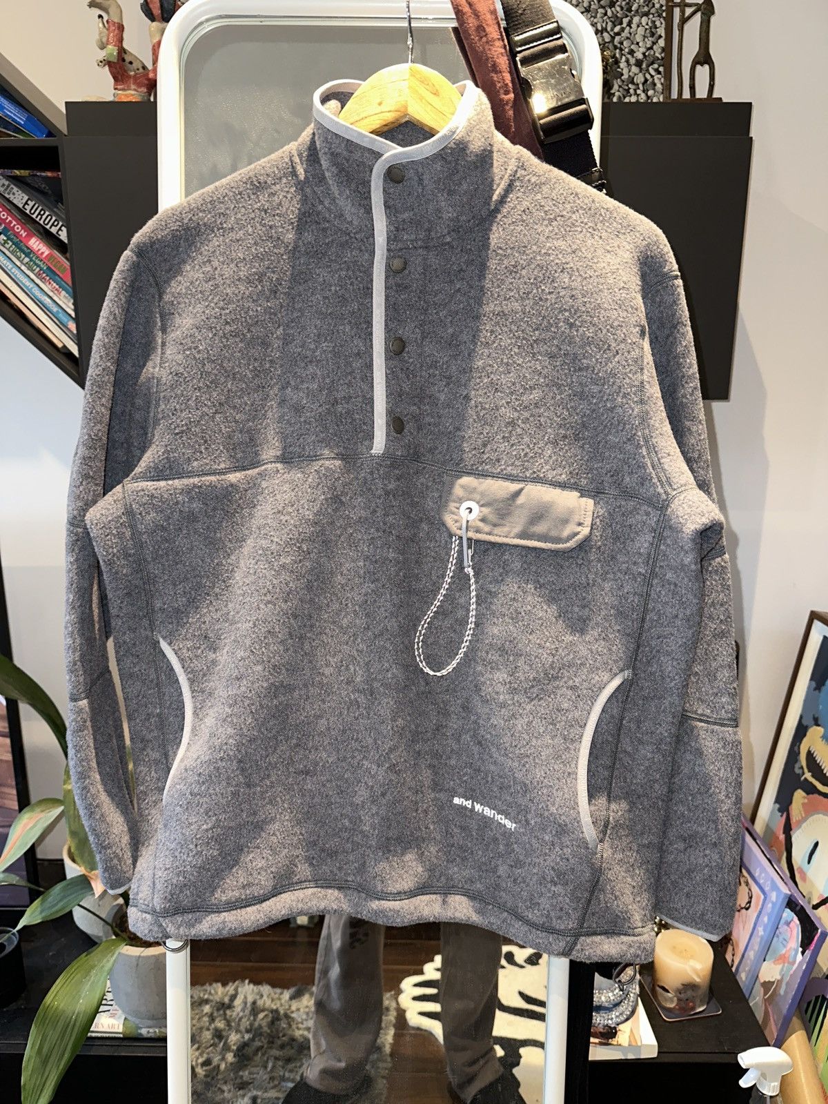 image of And Wander Wool Fleece Pullover in Grey, Men's (Size Small)