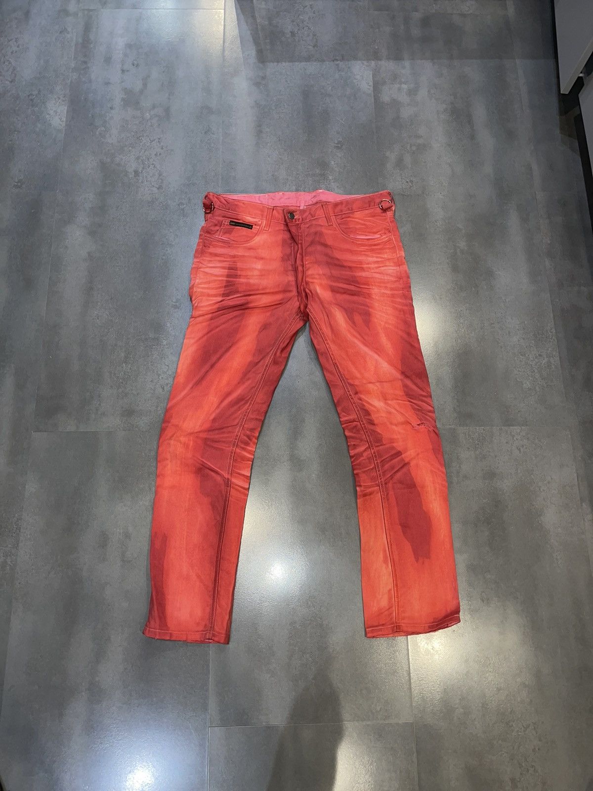 image of Avant Garde x Vivienne Westwood Red Painted Denim Riding Pants, Men's (Size 34)