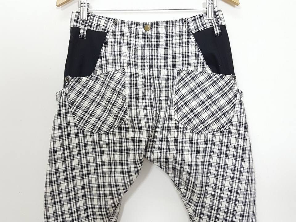 Japanese Brand Drop Crotch Tartan Black White Curve Pant By ARW Size US 29 - 5 Thumbnail