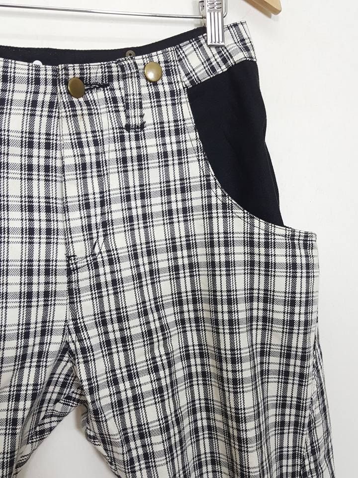 Japanese Brand Drop Crotch Tartan Black White Curve Pant By ARW Size US 29 - 4 Thumbnail