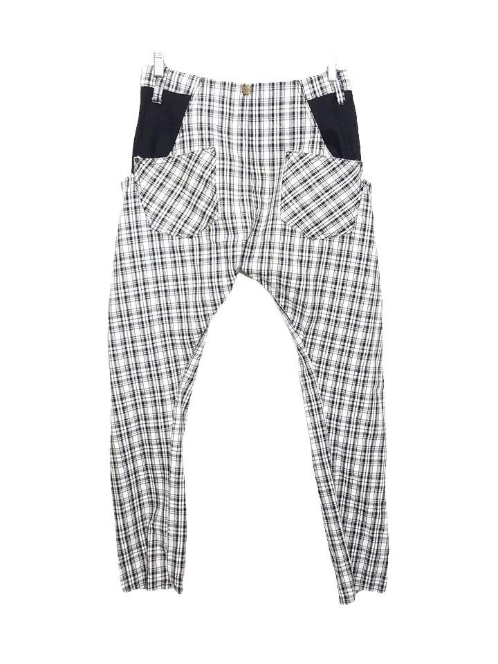 Japanese Brand Drop Crotch Tartan Black White Curve Pant By ARW Size US 29 - 2 Thumbnail