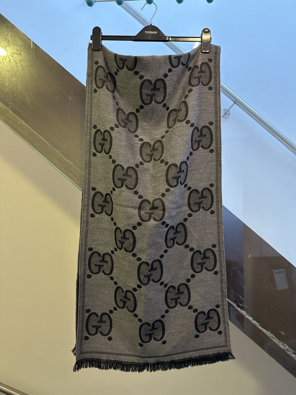 image of Large Gucci Monogram Scarf in Black Gray, Men's