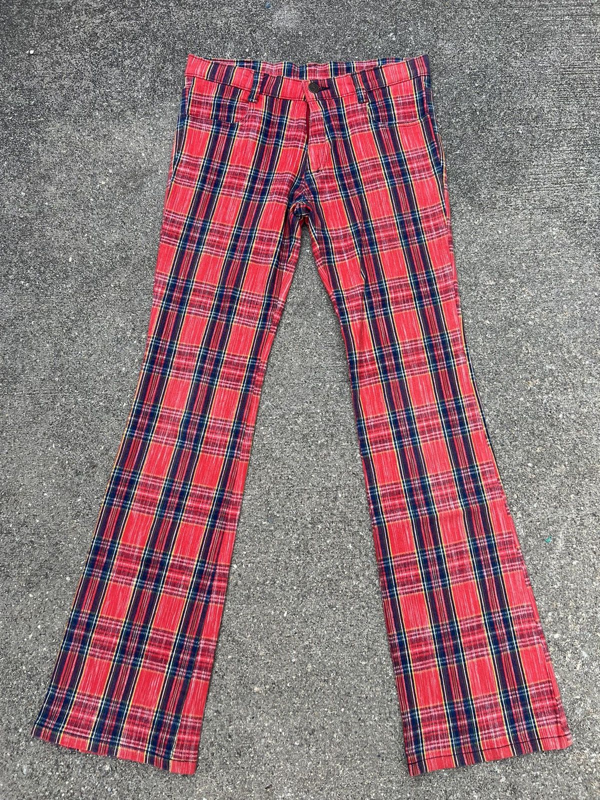 Designer Vintage PARTY TICKET Japan Tartan Check Stretch Flare Pant Size US 28 / EU 44 - 1 Thumbnail