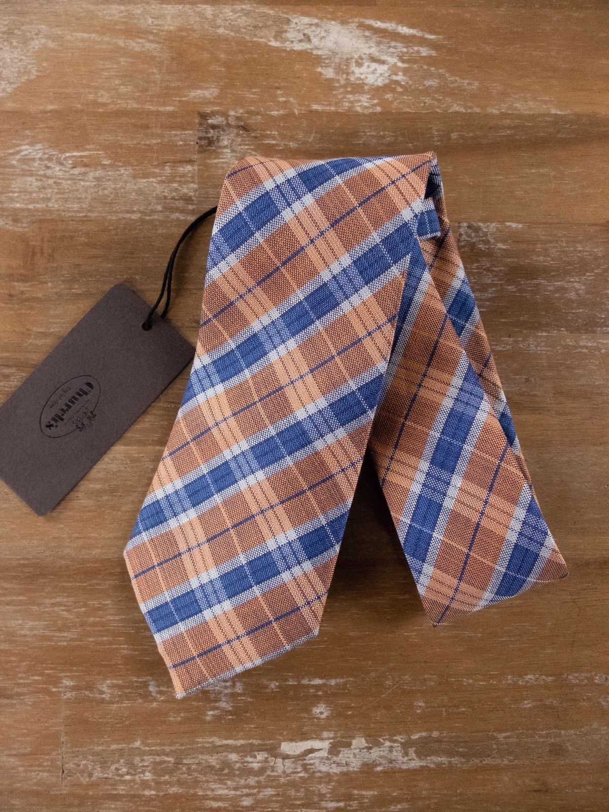 Church's CHURCH'S orange blue plaid motif silk linen tie authentic Size ONE SIZE - 1 Thumbnail