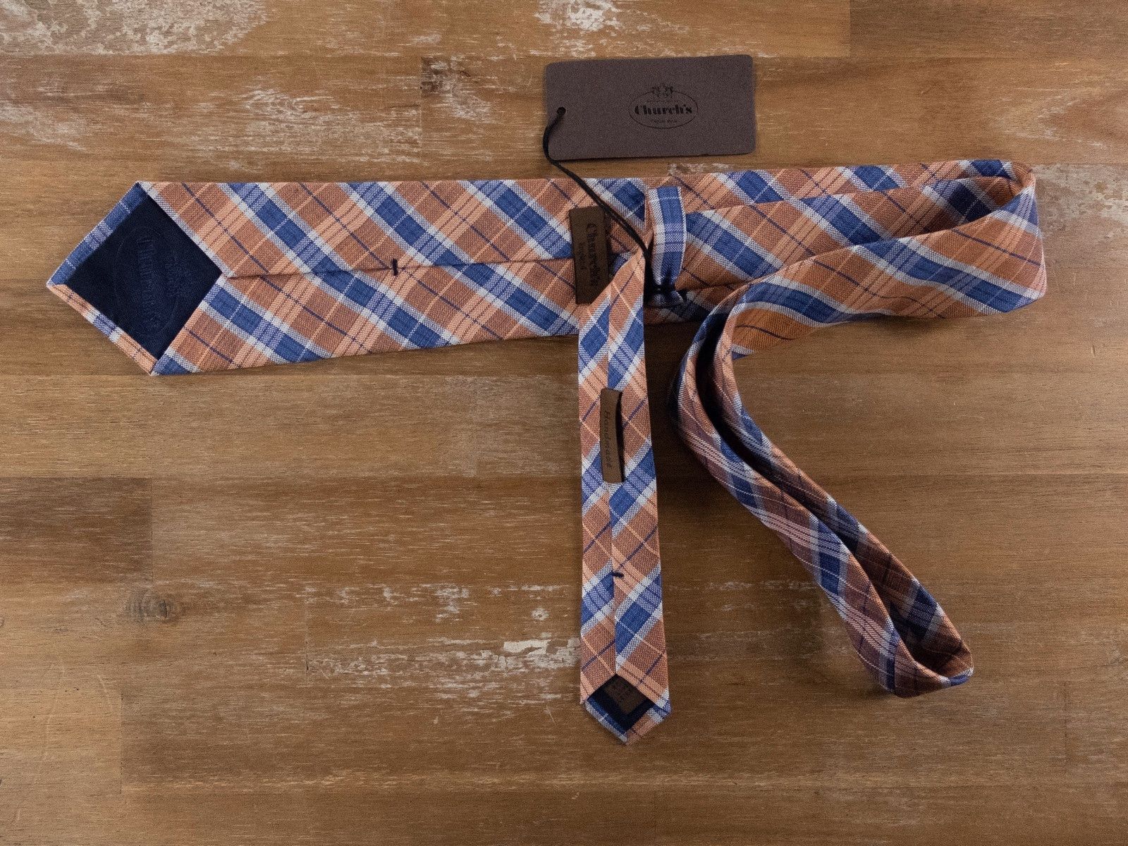 Church's CHURCH'S orange blue plaid motif silk linen tie authentic Size ONE SIZE - 2 Thumbnail
