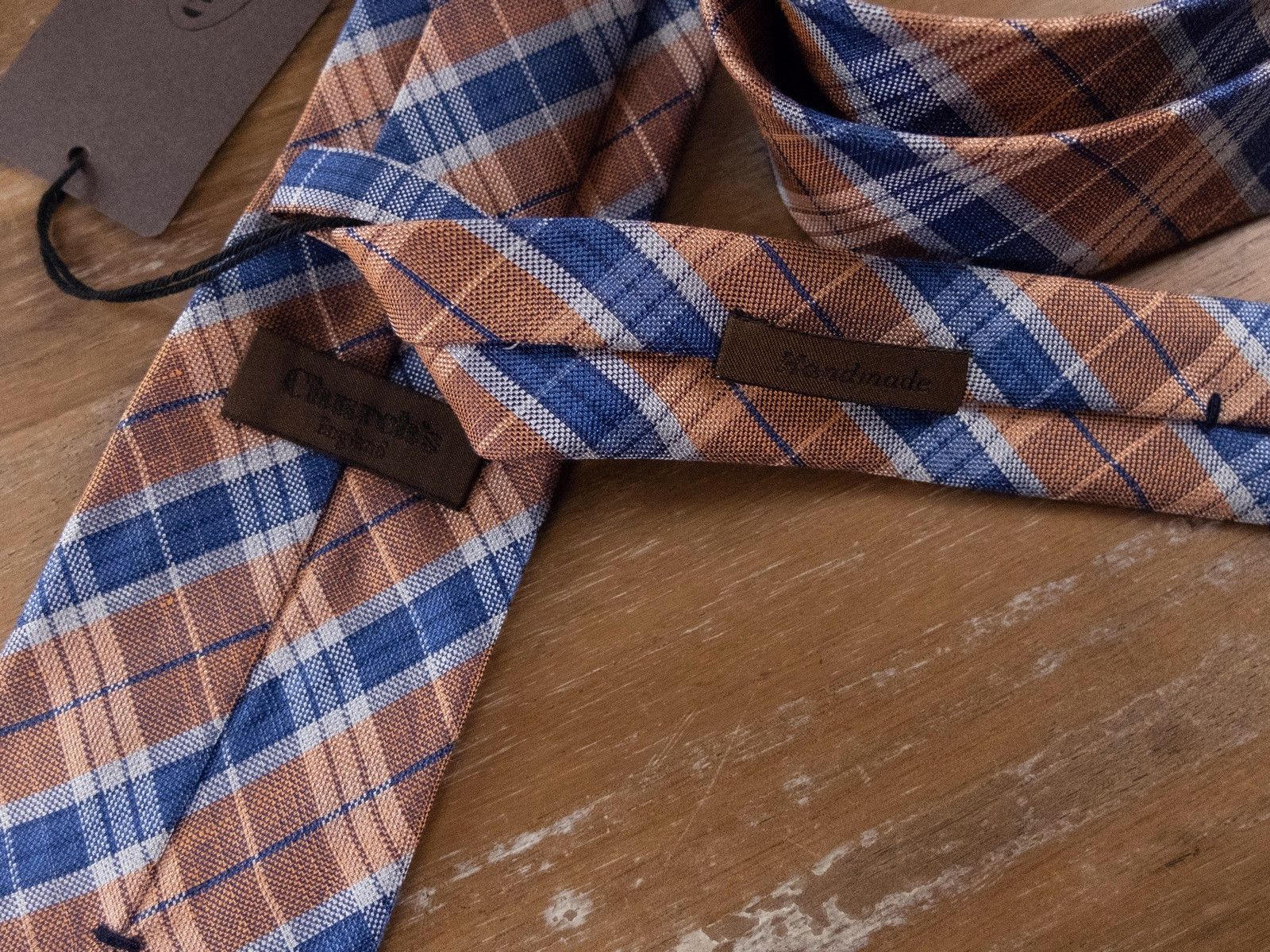 Church's CHURCH'S orange blue plaid motif silk linen tie authentic Size ONE SIZE - 3 Thumbnail