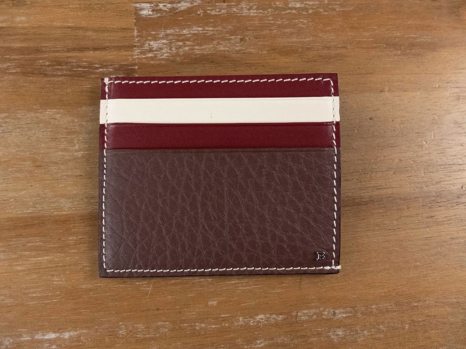 image of Bally Brown Leather Card Holder Case With Stripe - Nwt, Men's