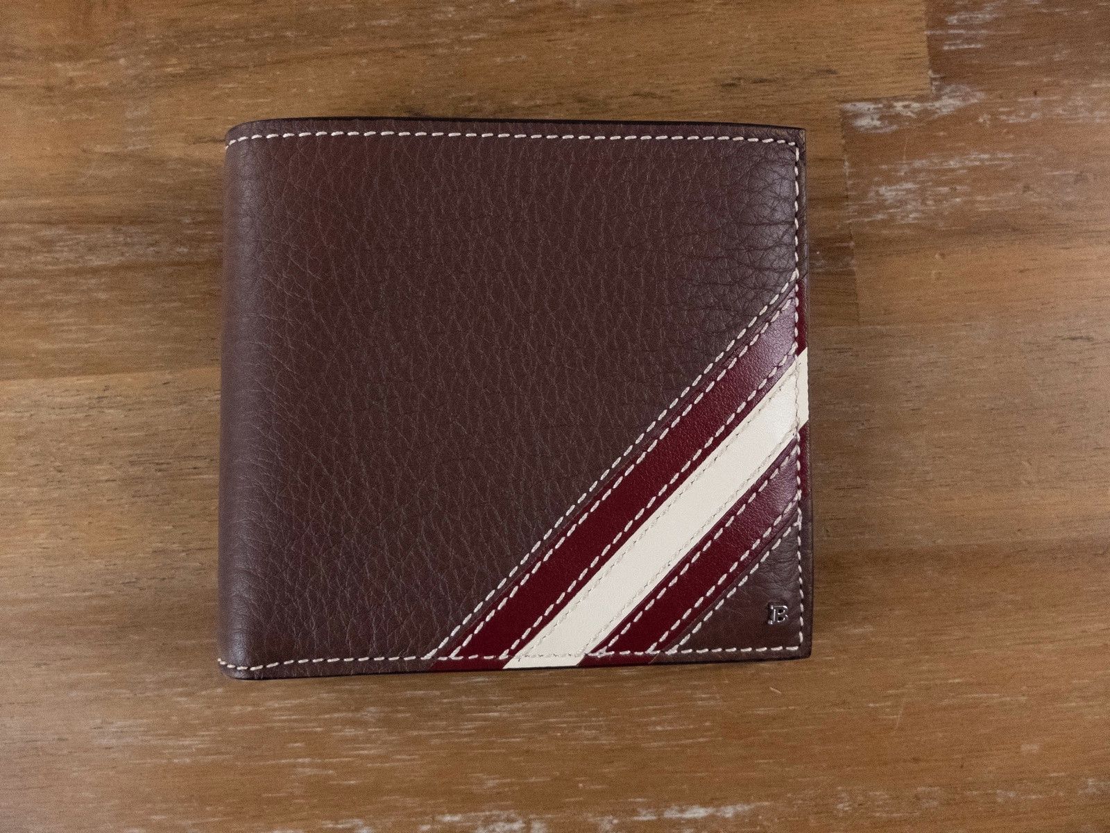image of Bally Brown Bally Stripe Leather Bifold Wallet Authentic, Men's