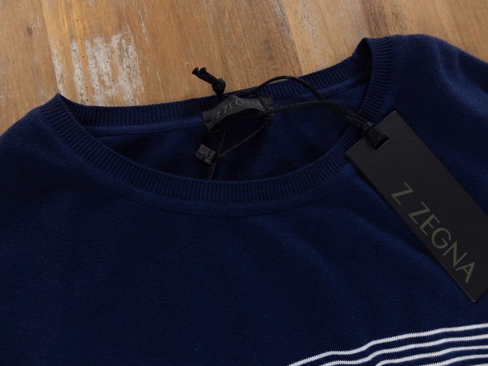 Z Zegna Z ZEGNA navy blue striped cotton sweater authentic XL - NWT Size US XL / EU 56 / 4 - 2 Thumbnail