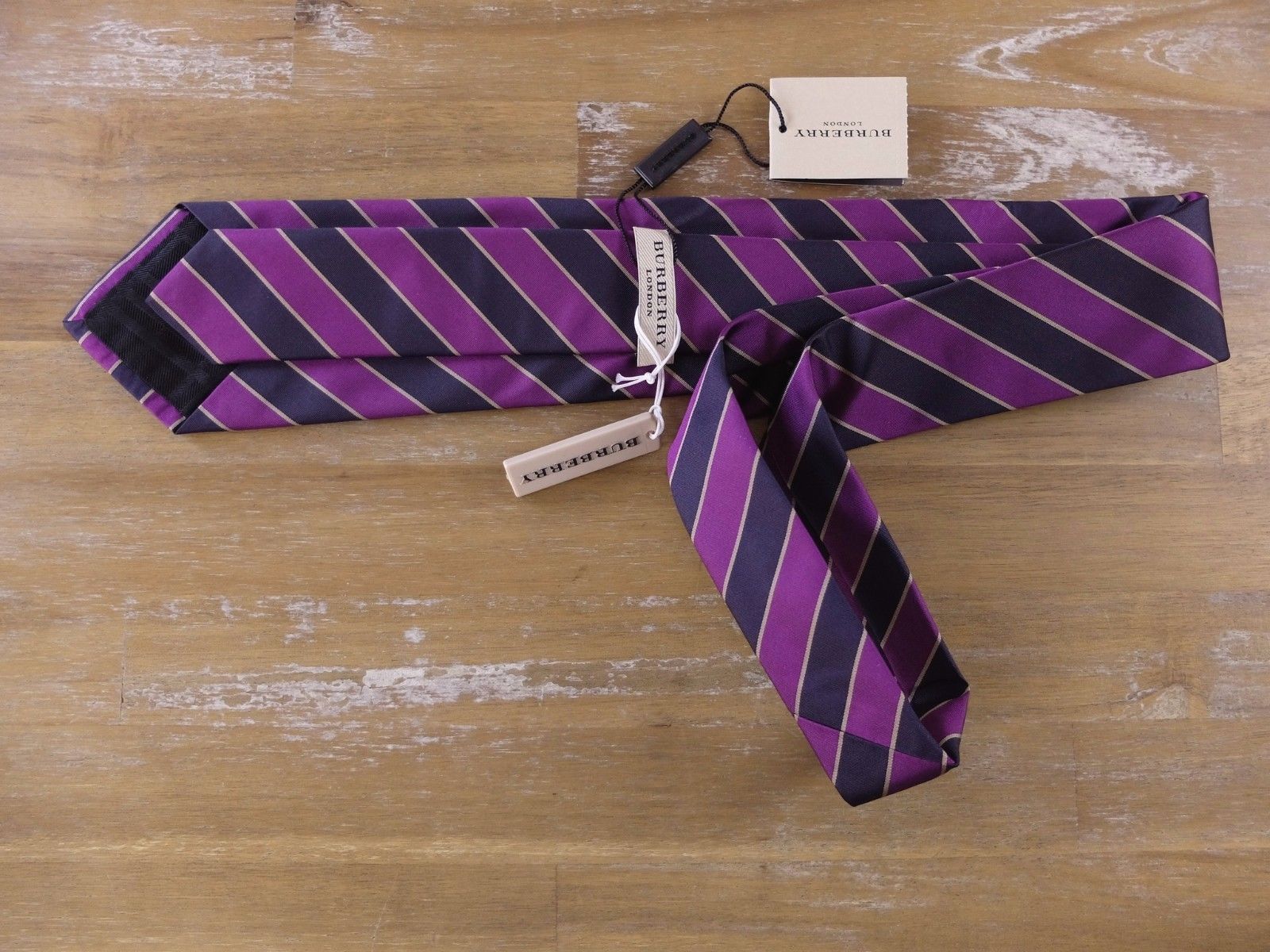 Burberry BURBERRY navy blue & purple striped silk tie authentic NWT Size ONE SIZE - 2 Thumbnail