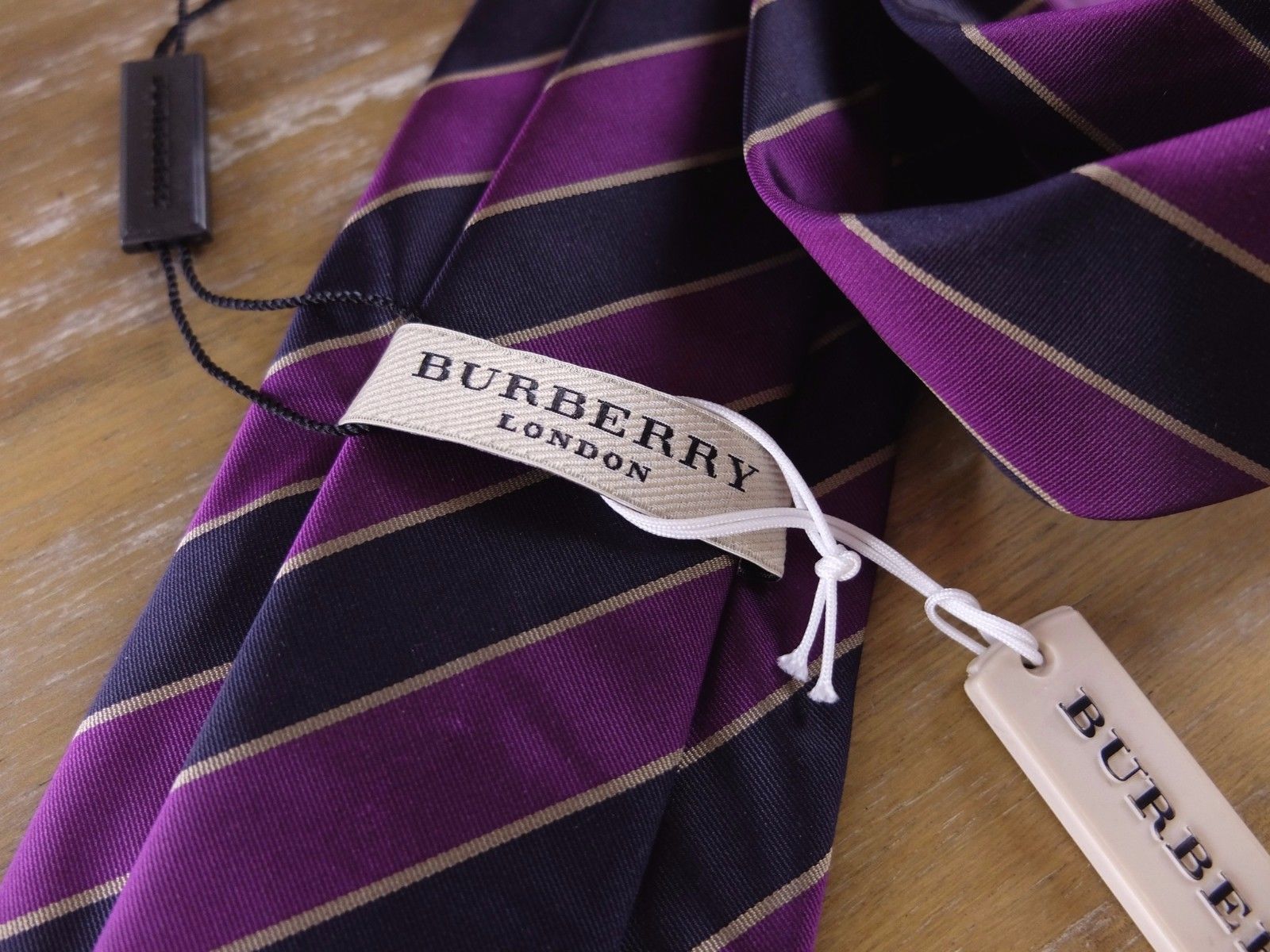 Burberry BURBERRY navy blue & purple striped silk tie authentic NWT Size ONE SIZE - 3 Thumbnail