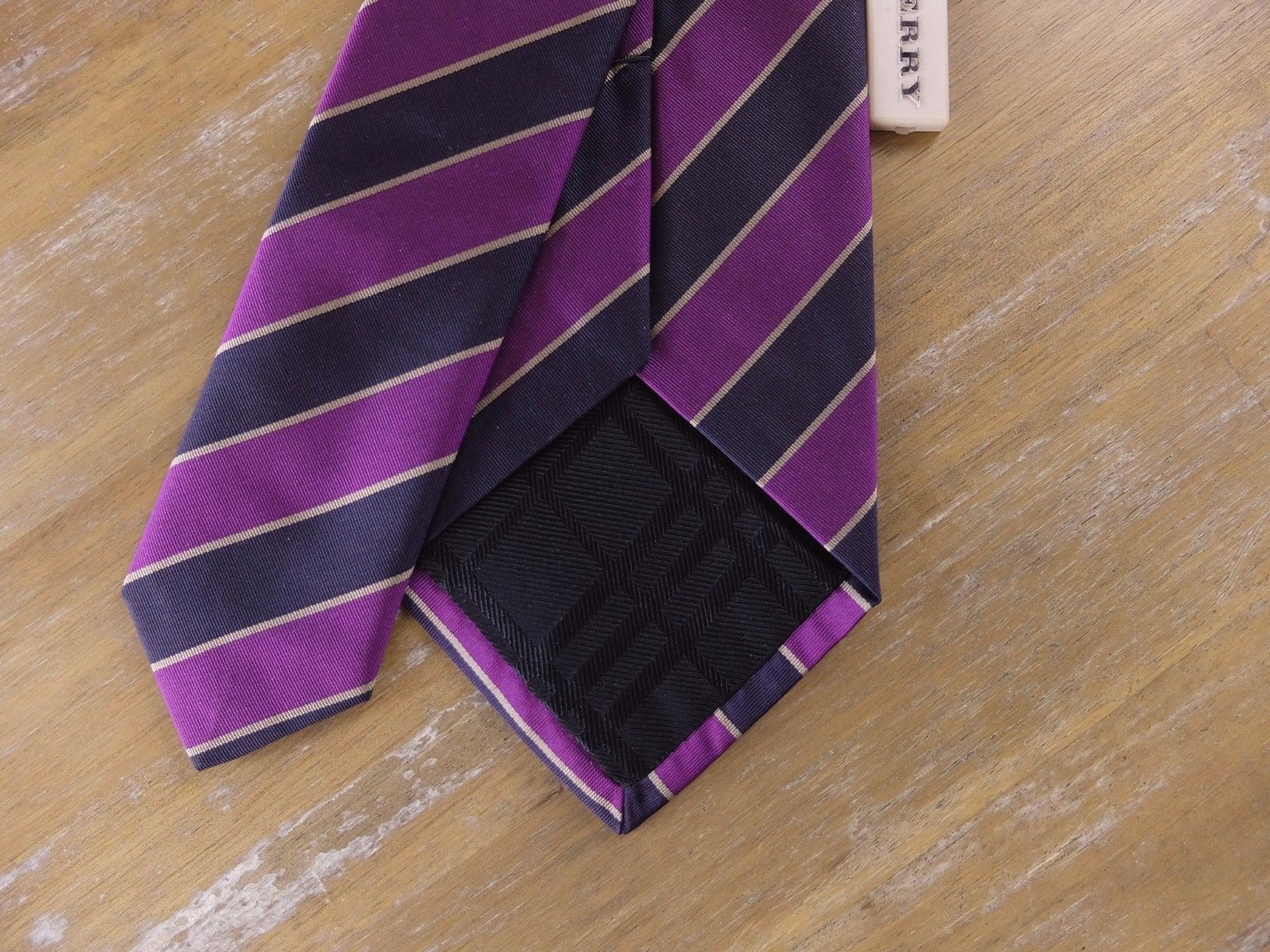 Burberry BURBERRY navy blue & purple striped silk tie authentic NWT Size ONE SIZE - 4 Thumbnail