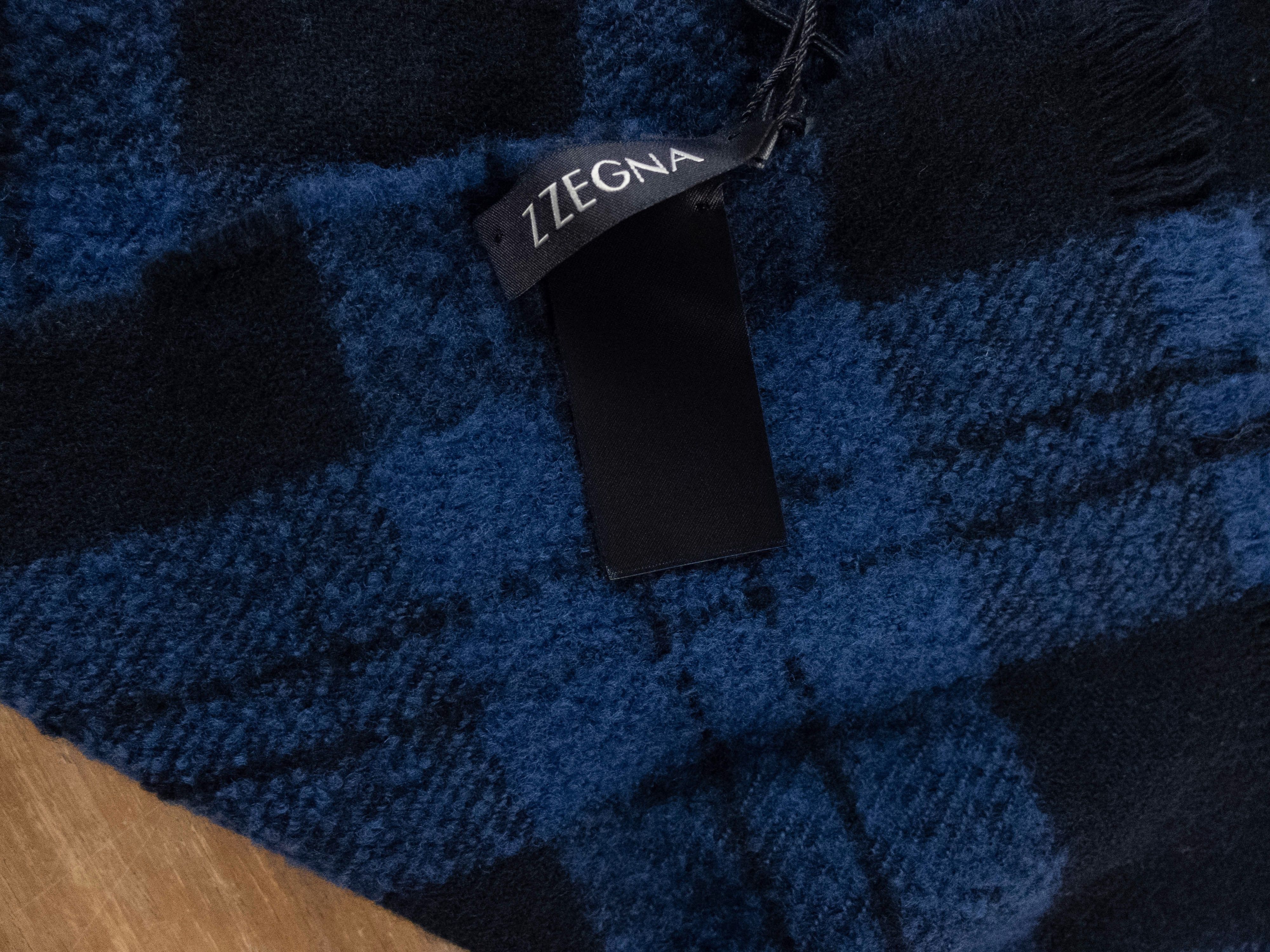 Z Zegna Z ZEGNA blue black plaid wool cashmere mix scarf - NWT Size ONE SIZE - 3 Thumbnail
