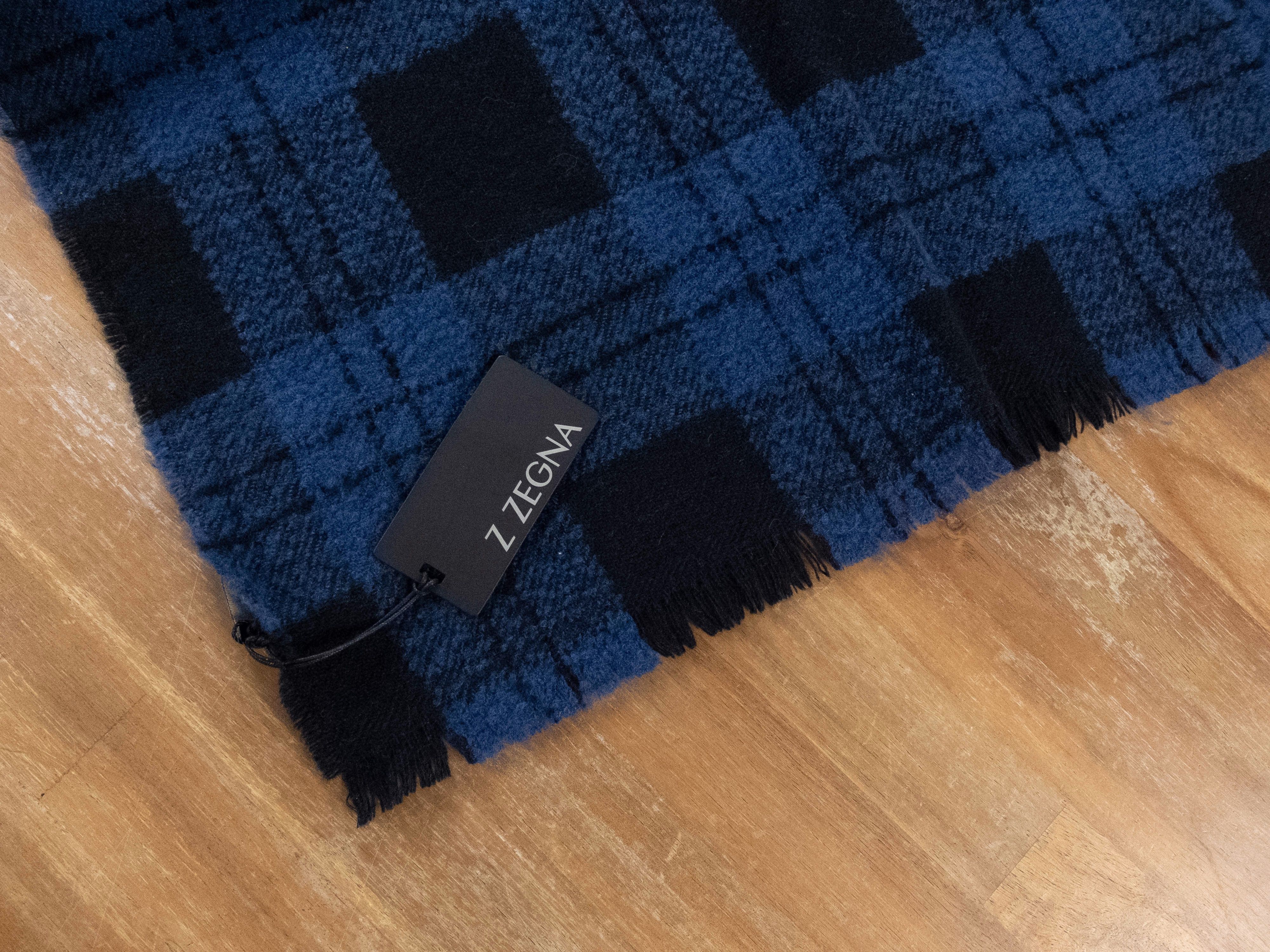 Z Zegna Z ZEGNA blue black plaid wool cashmere mix scarf - NWT Size ONE SIZE - 2 Thumbnail