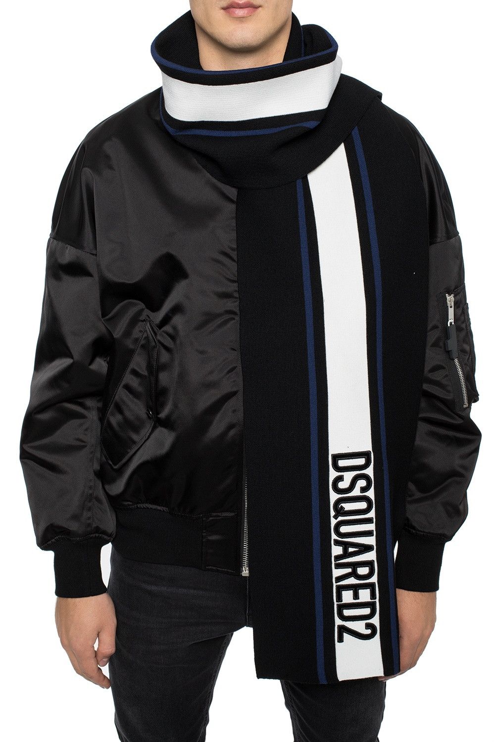 Dsquared2 $385 DSQUARED2 black logo embroidered wool blend scarf NWT Size ONE SIZE - 1 Thumbnail