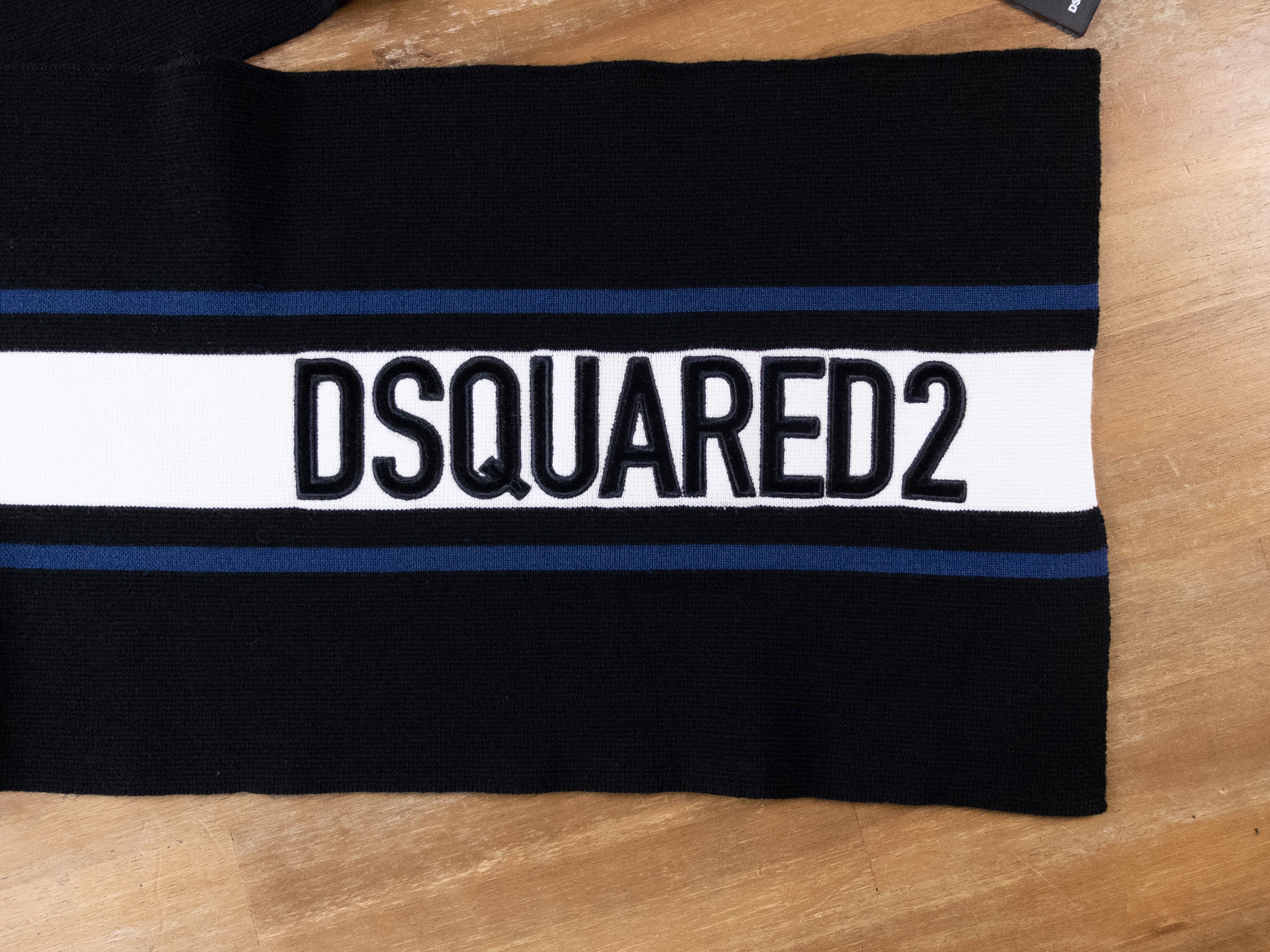 Dsquared2 $385 DSQUARED2 black logo embroidered wool blend scarf NWT Size ONE SIZE - 3 Thumbnail