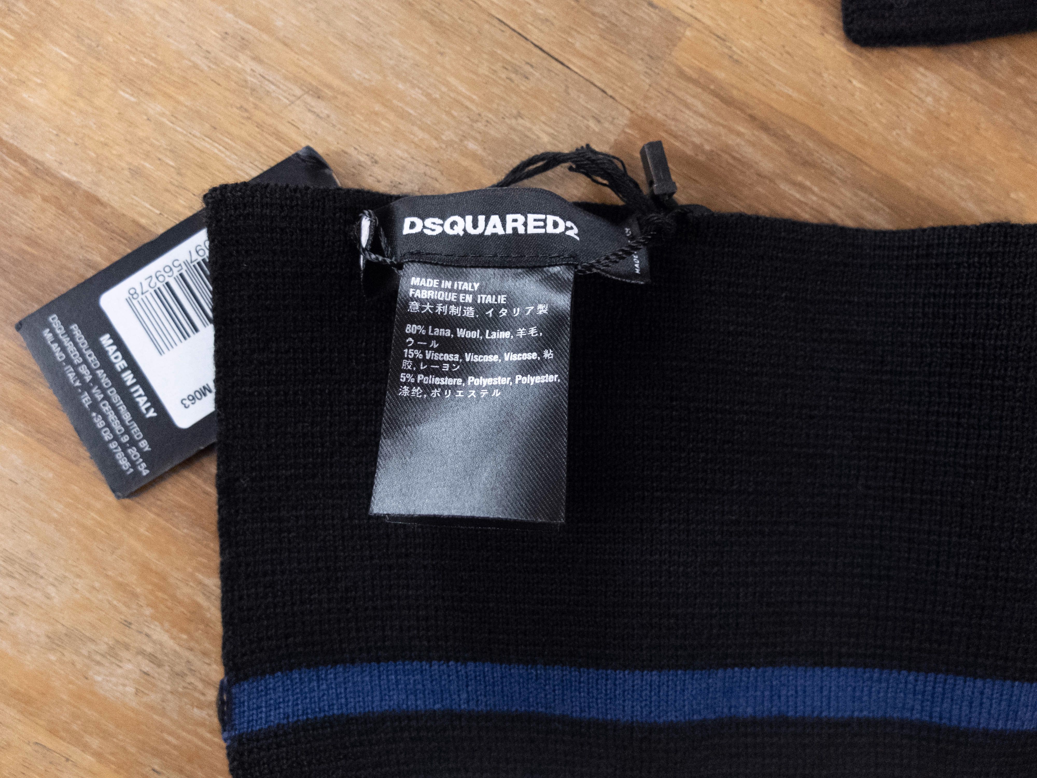 Dsquared2 $385 DSQUARED2 black logo embroidered wool blend scarf NWT Size ONE SIZE - 5 Thumbnail