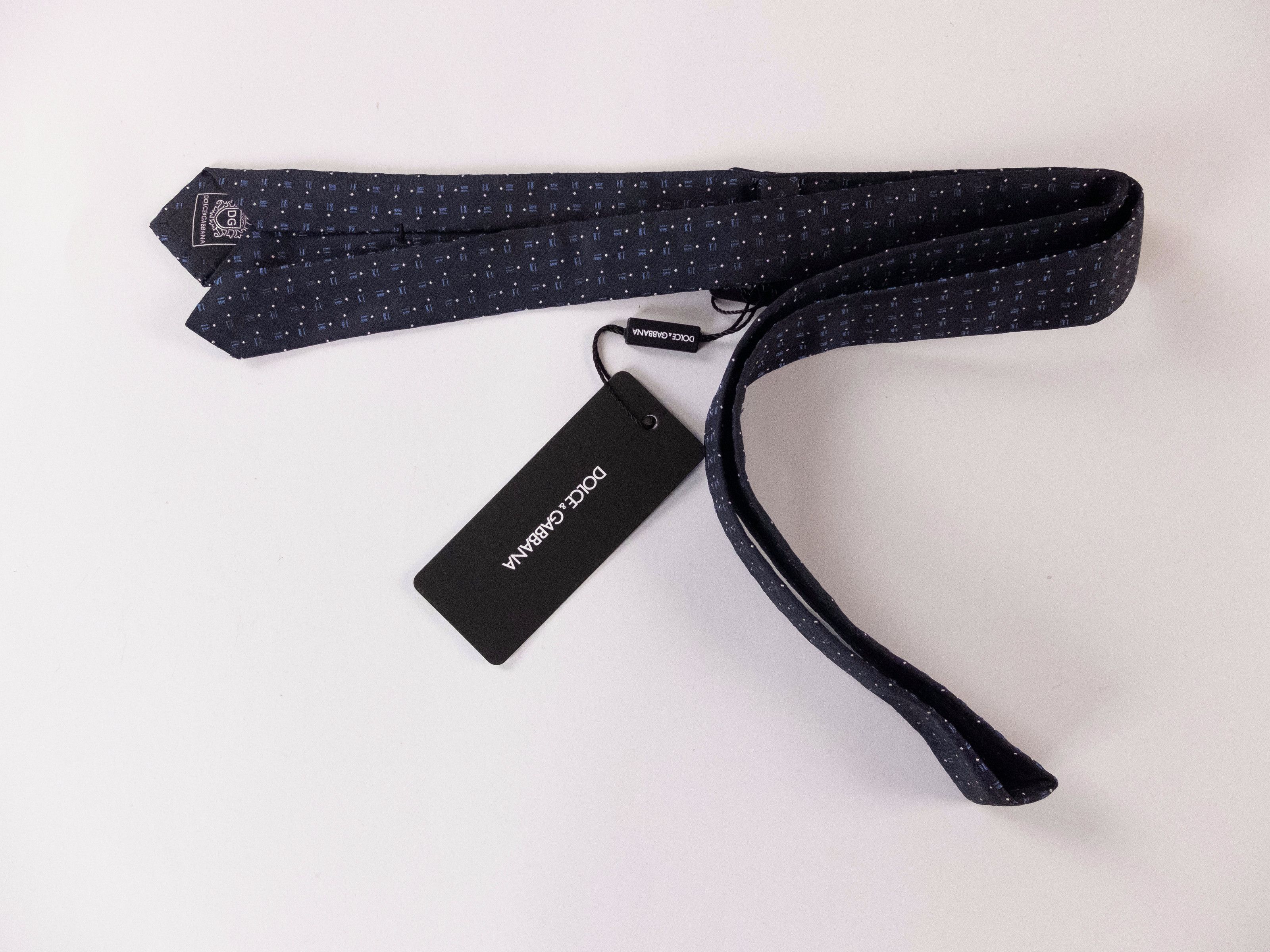 Dolce & Gabbana DOLCE & GABBANA navy blue geometric motif skinny silk tie Size ONE SIZE - 3 Thumbnail