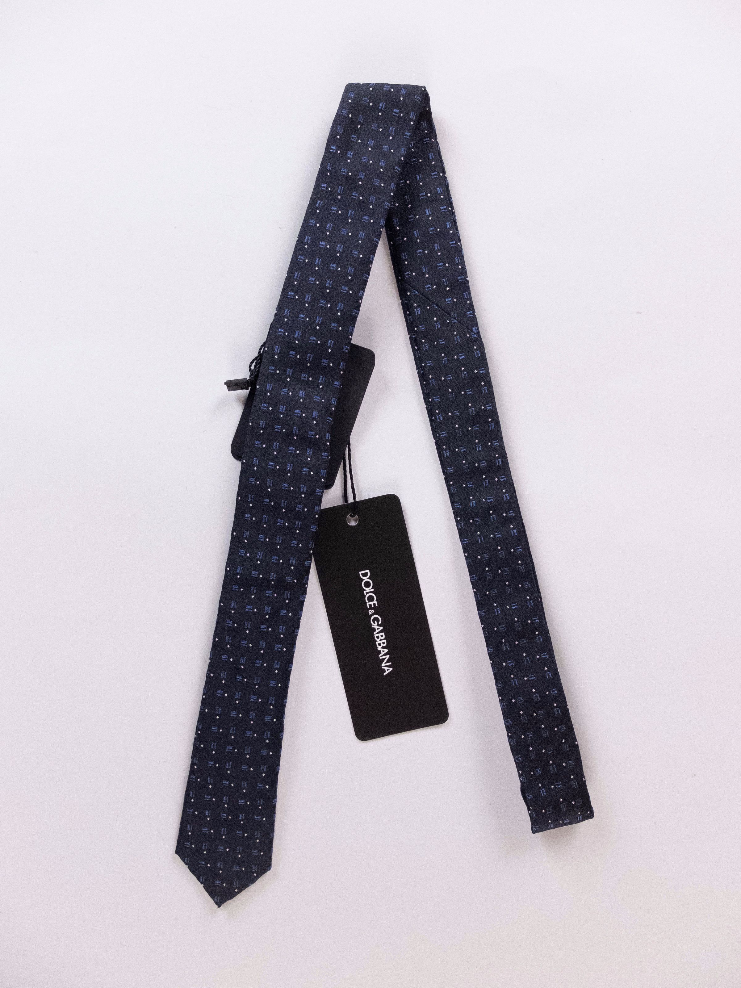 Dolce & Gabbana DOLCE & GABBANA navy blue geometric motif skinny silk tie Size ONE SIZE - 1 Thumbnail