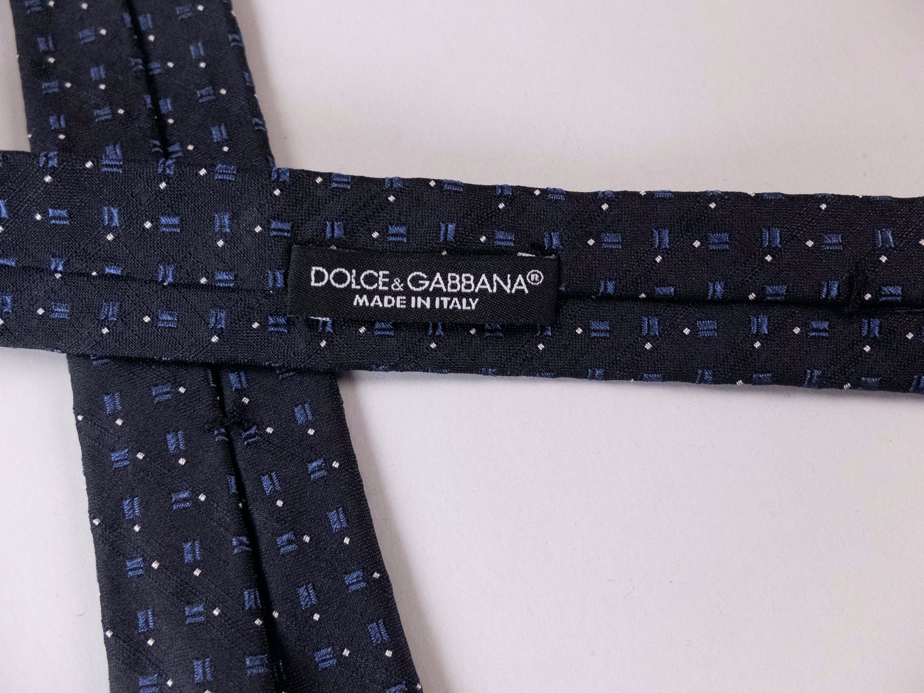 Dolce & Gabbana DOLCE & GABBANA navy blue geometric motif skinny silk tie Size ONE SIZE - 5 Thumbnail