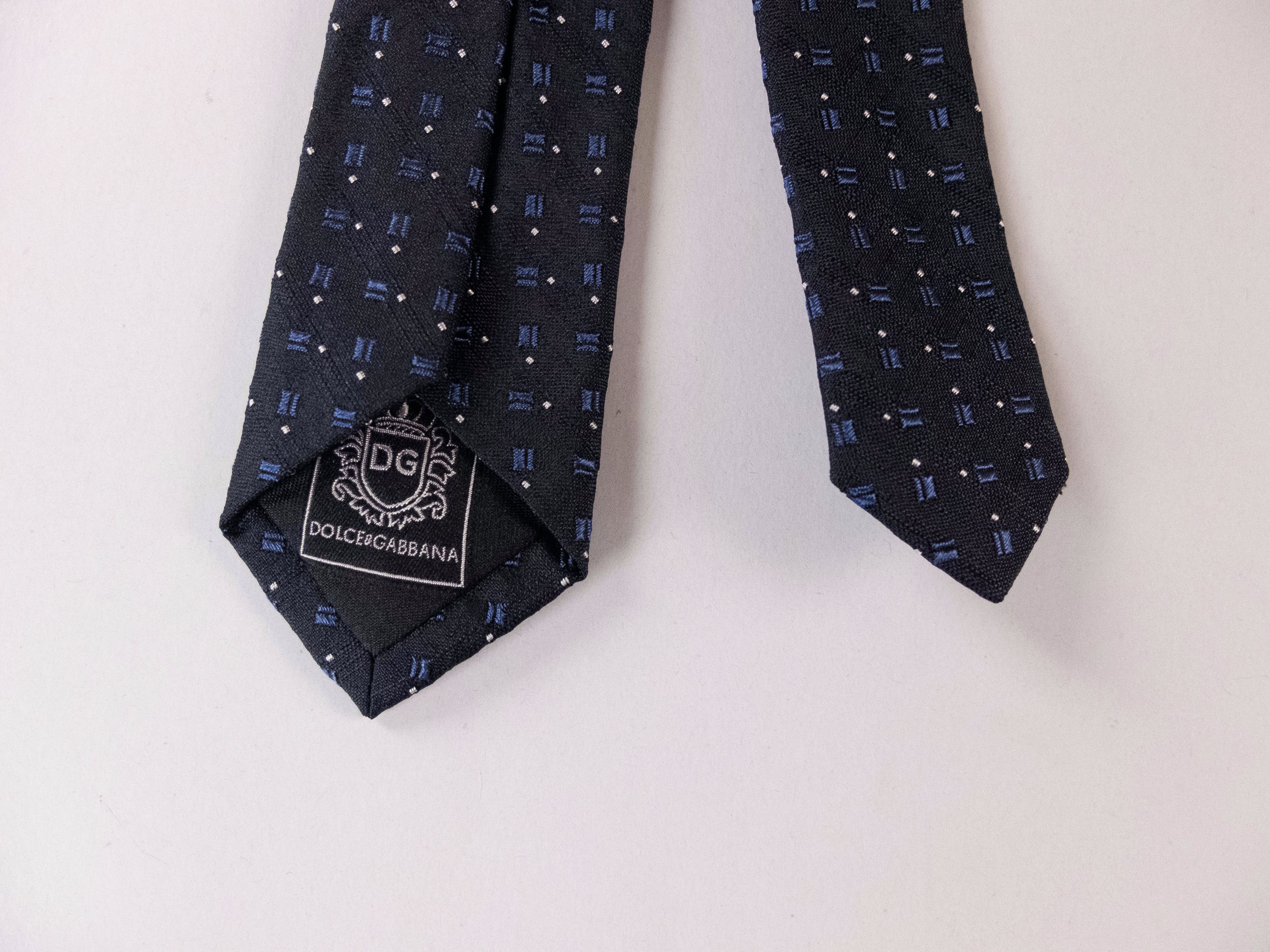 Dolce & Gabbana DOLCE & GABBANA navy blue geometric motif skinny silk tie Size ONE SIZE - 4 Thumbnail