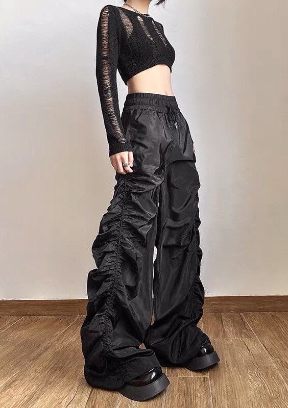 Japanese Brand × Vintage Black y2k ruched pants Size US 28 / EU 44 - 2 Thumbnail