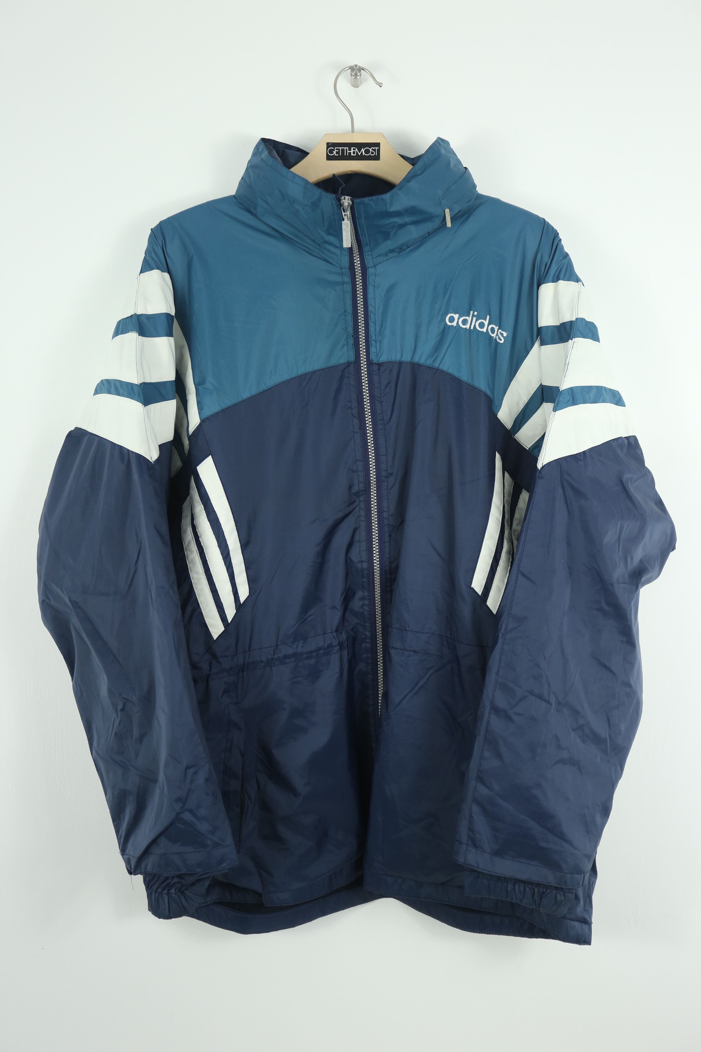 Adidas × Vintage JK030 Vintage 90s Adidas Hoodie Nylon Jacket (L) Size US L / EU 52-54 / 3 - 1 Thumbnail