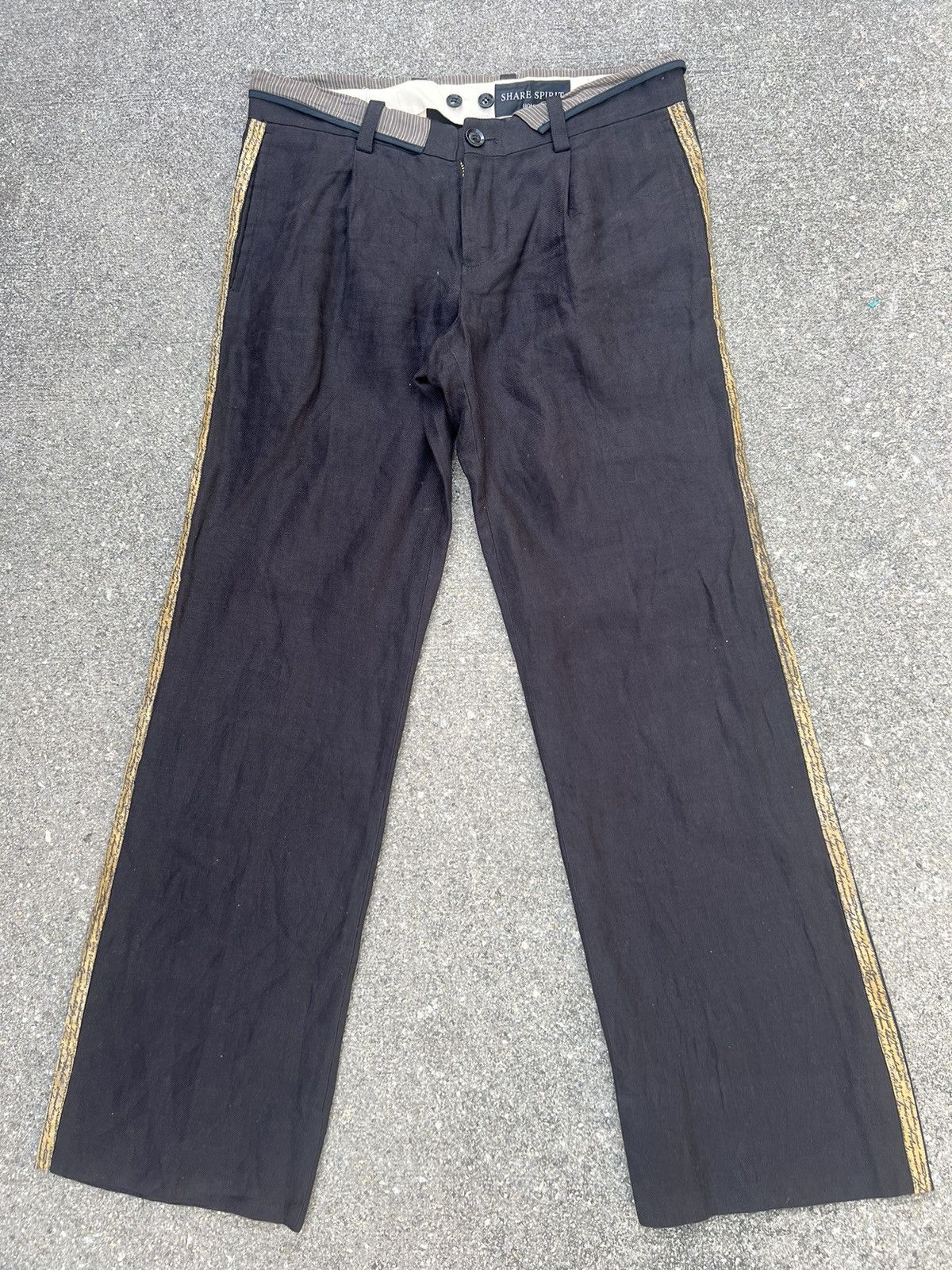 Share Spirit Homme Share Spirit Homme Japan Side Striped Ramie Trouser Pant Size US 29 - 1 Thumbnail