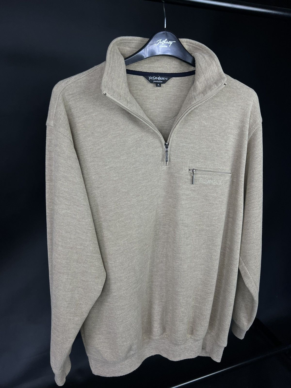 Vintage × Yves Saint Laurent VTG sweater Yves Saint Laurent Pour Homme Beige with zipper Size US XL / EU 56 / 4 - 2 Thumbnail